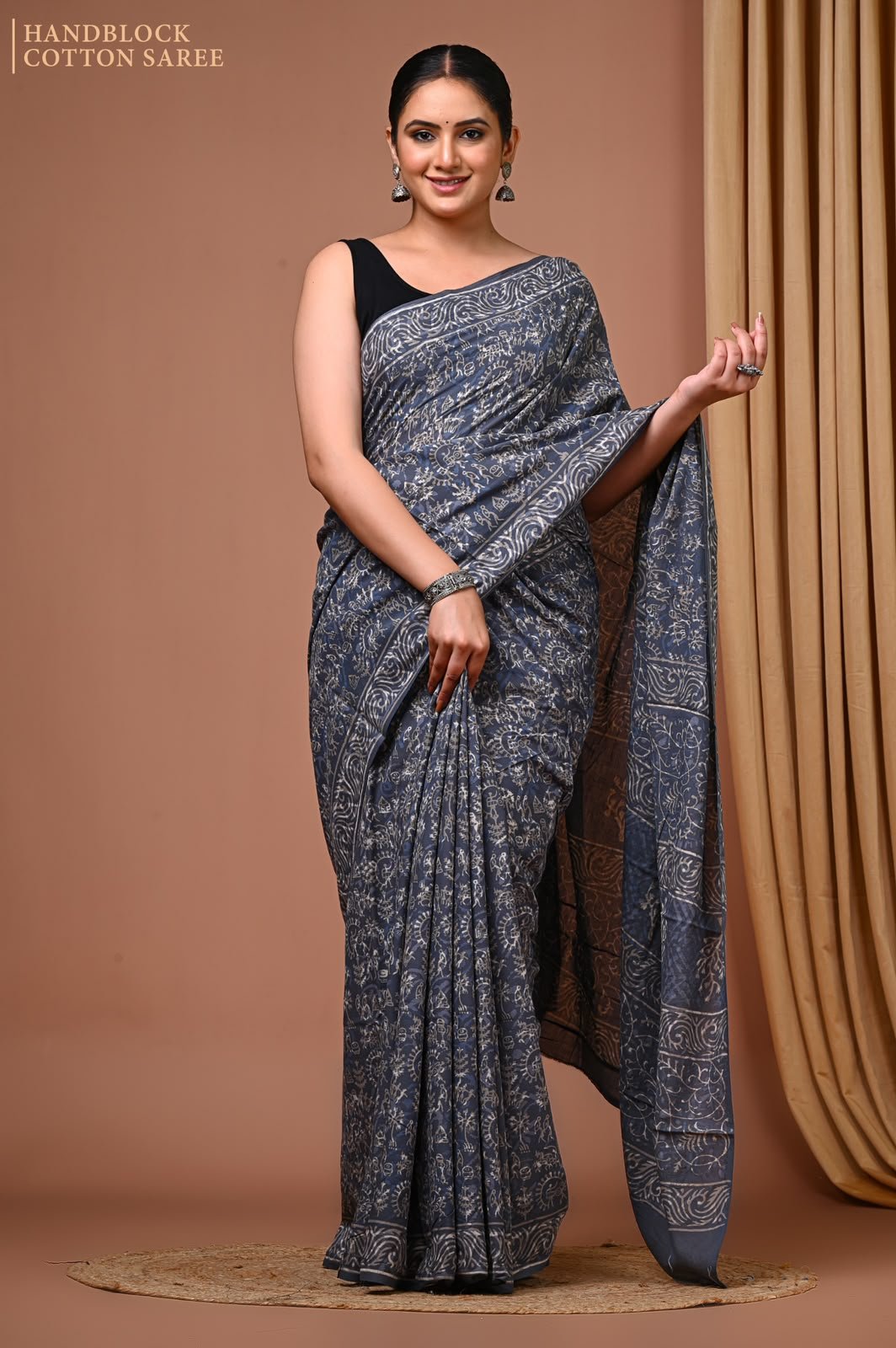 Cotton Hand Block Printed Saree