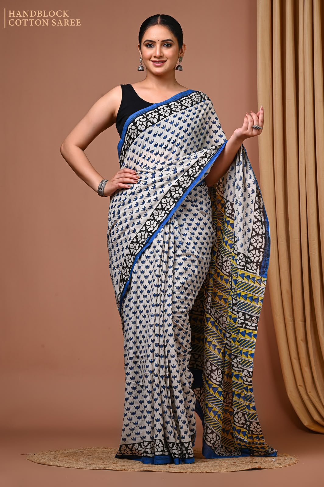 Cotton Hand Block Printed Saree
