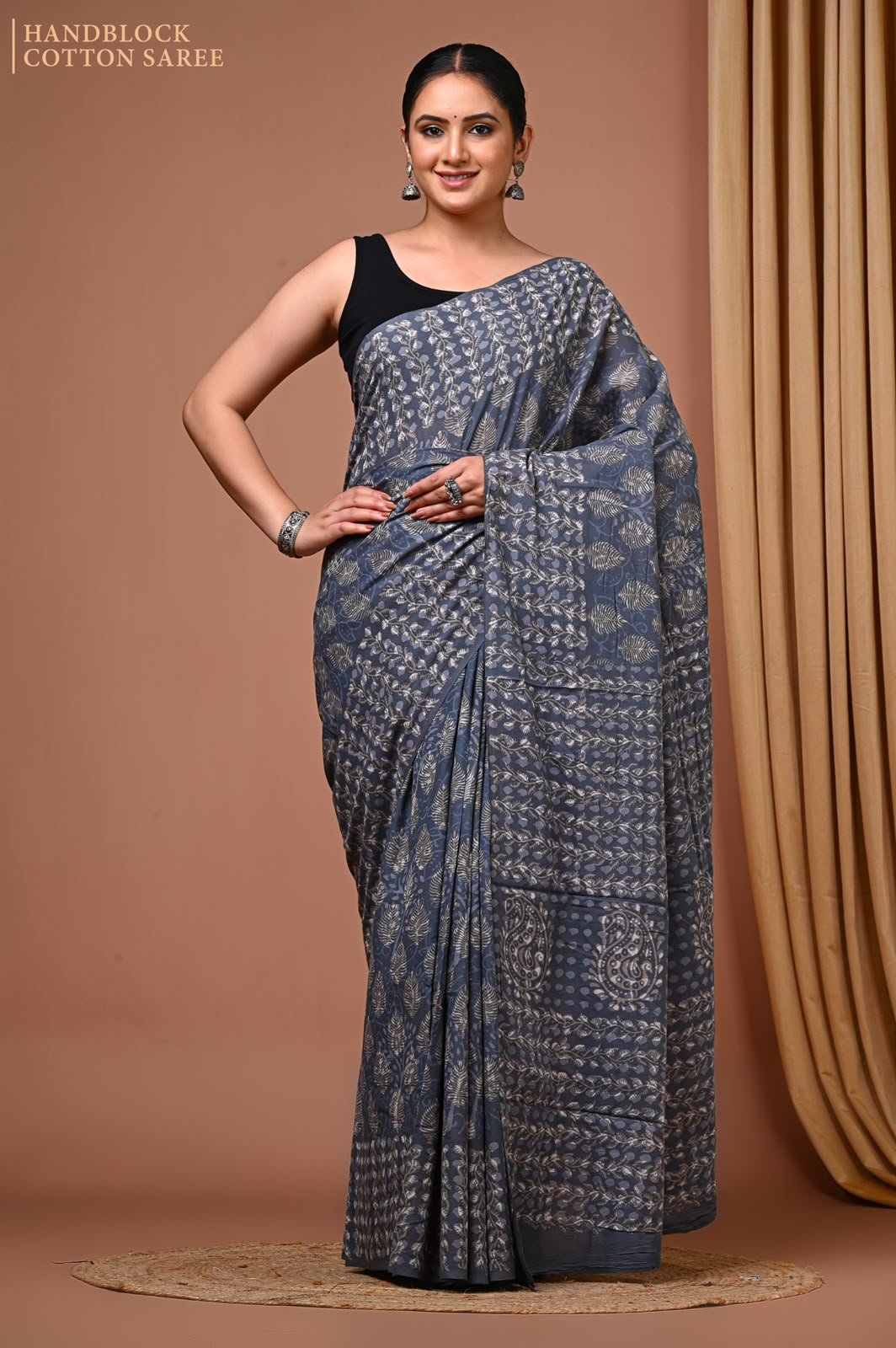 Cotton Hand Block Printed Saree
