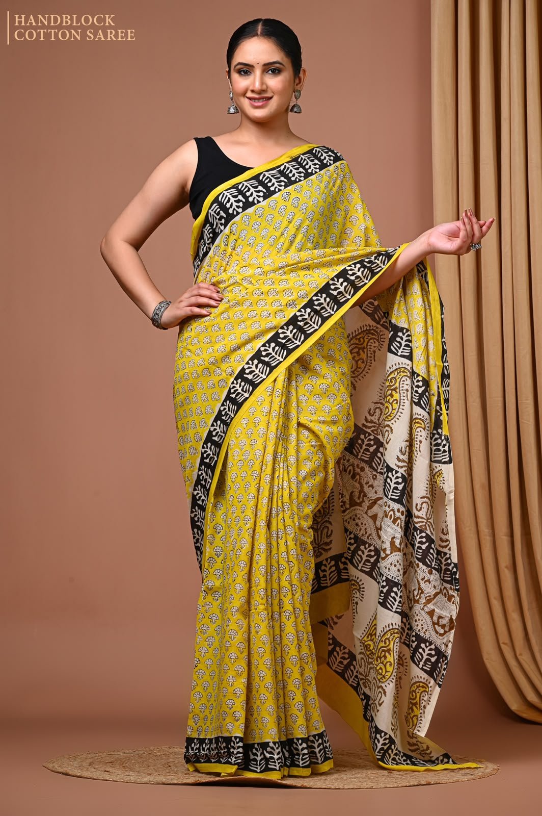 Cotton Hand Block Printed Saree