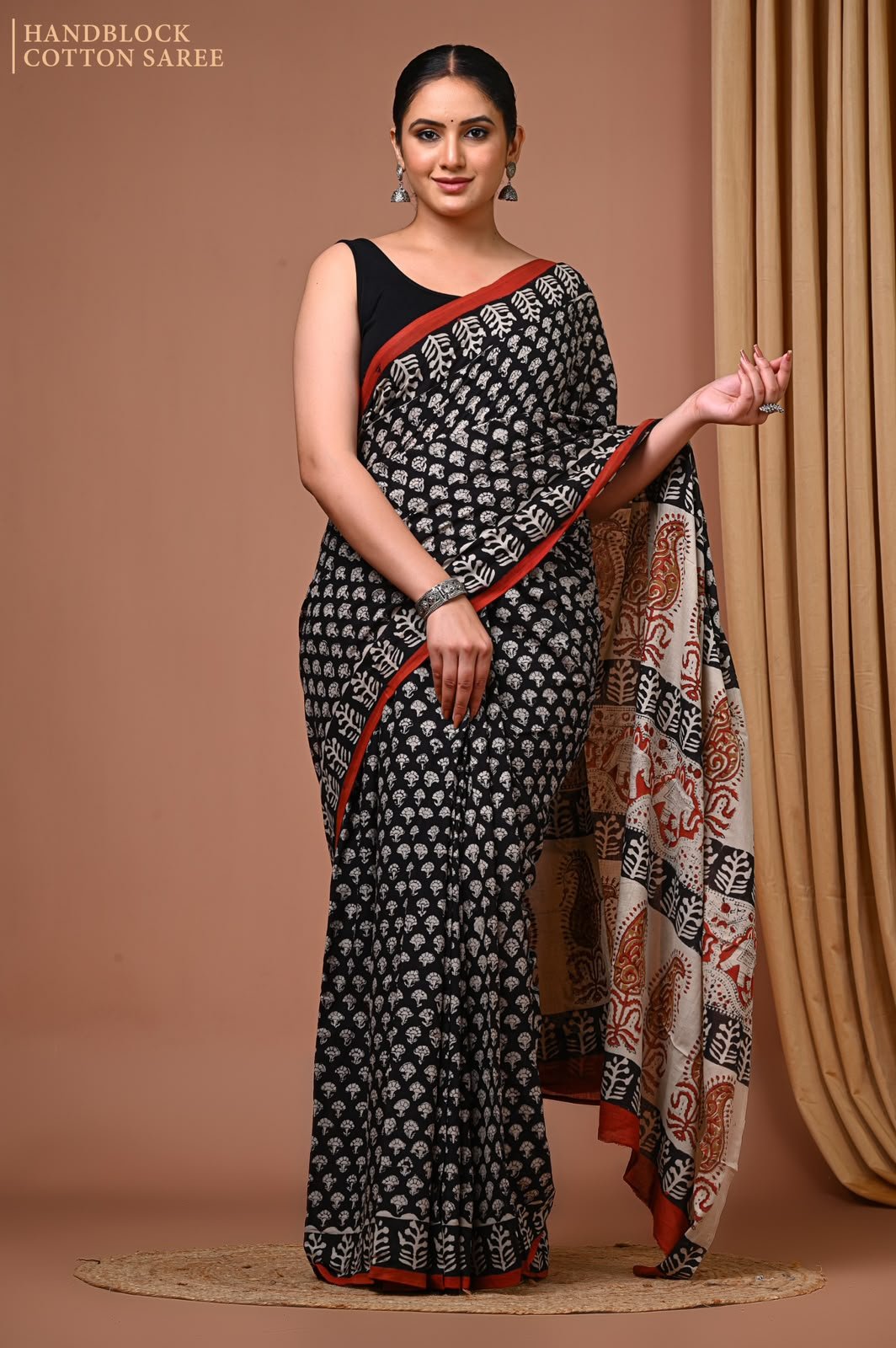 Cotton Hand Block Printed Saree