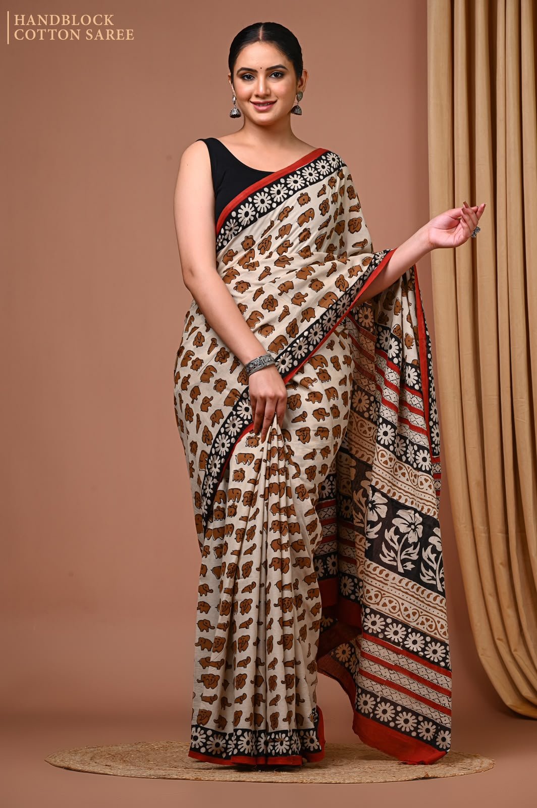 Cotton Hand Block Printed Saree