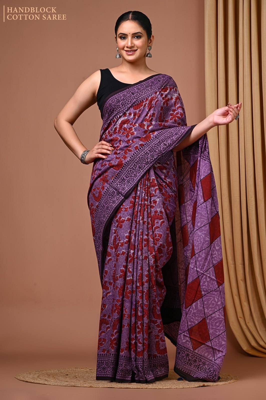 Cotton Hand Block Printed Saree