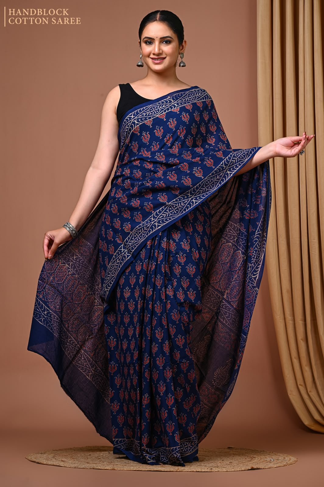 Cotton Hand Block Printed Saree