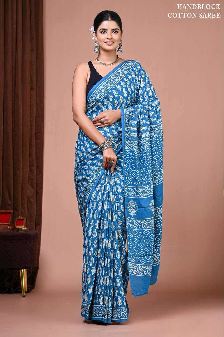 Cotton Hand Block Printed Saree