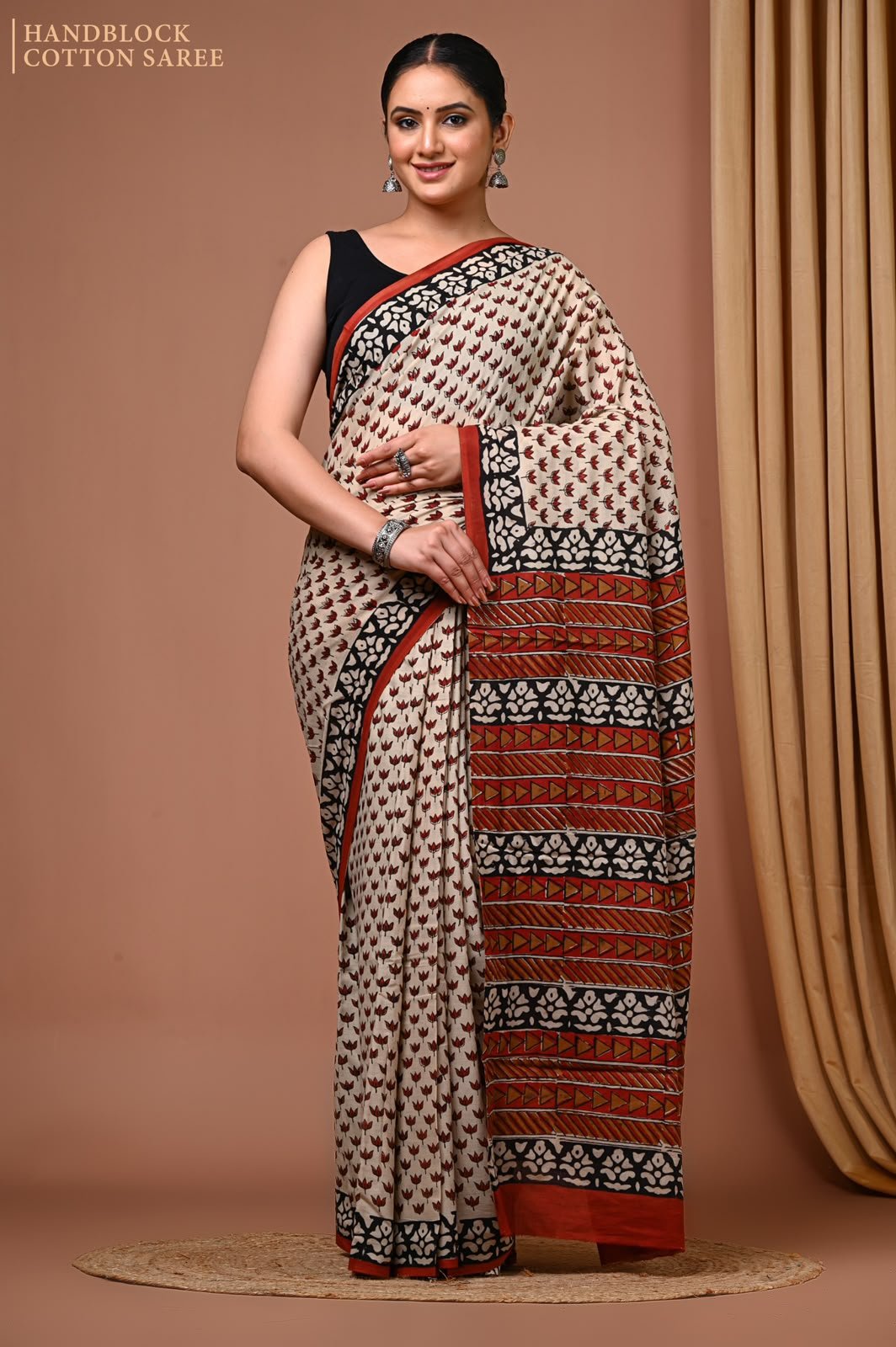 Cotton Hand Block Printed Saree