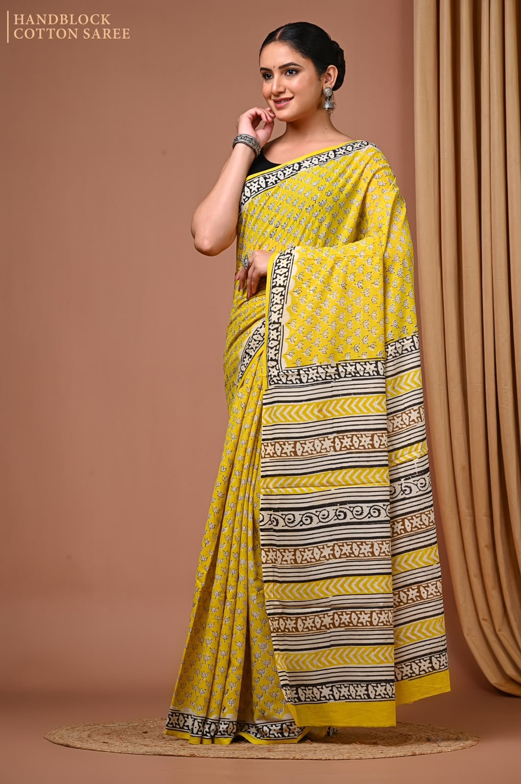Cotton Hand Block Printed Saree