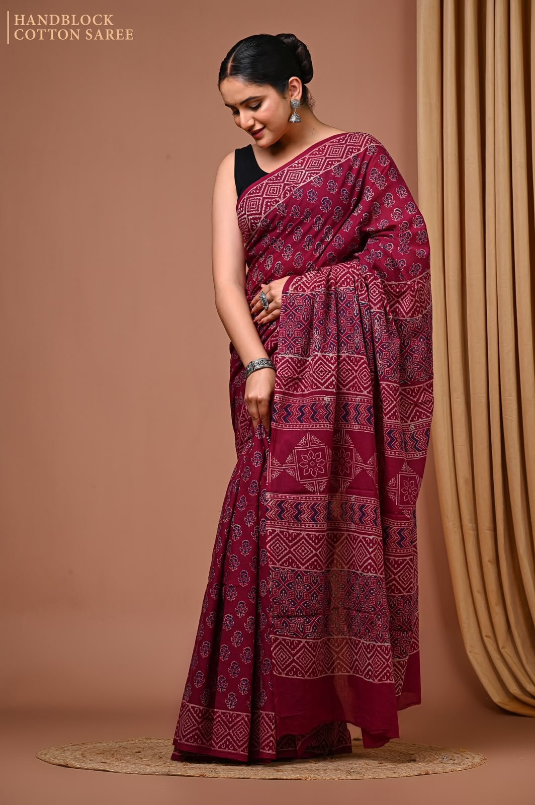 Cotton Hand Block Printed Saree