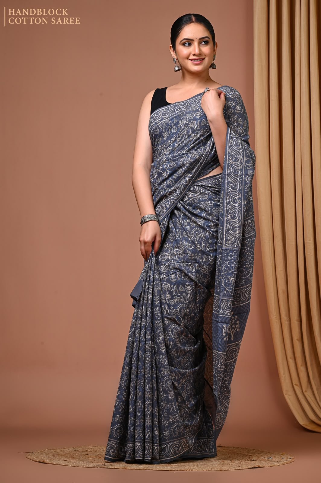 Cotton Hand Block Printed Saree