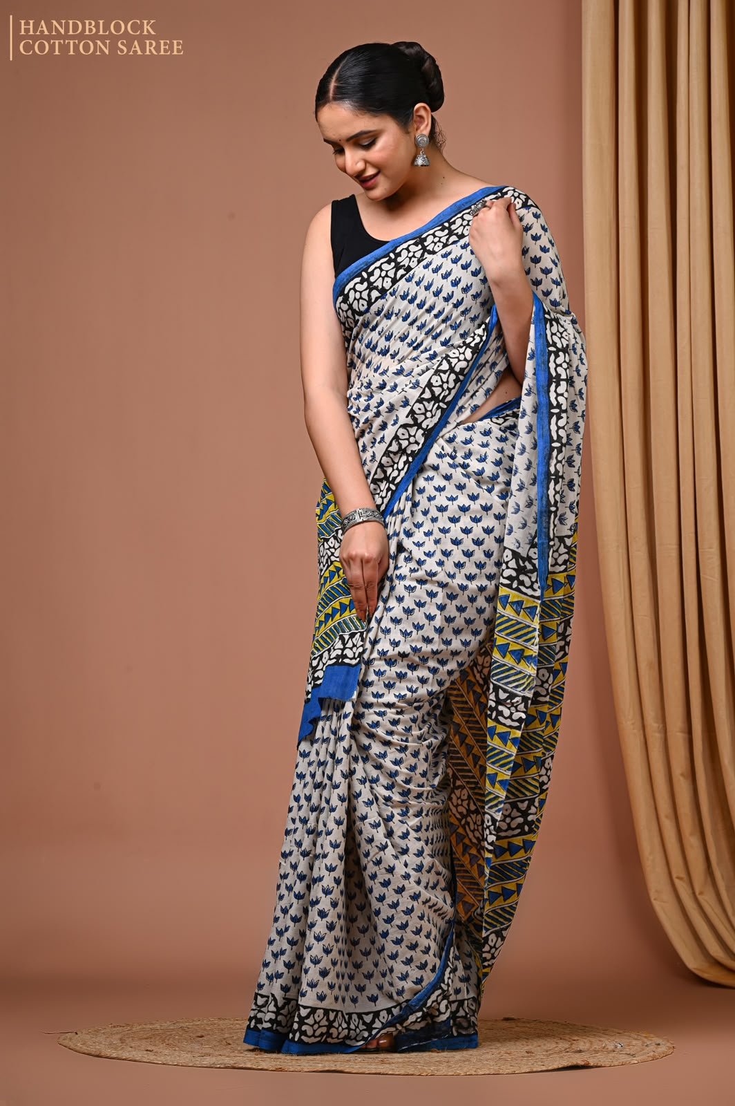 Cotton Hand Block Printed Saree