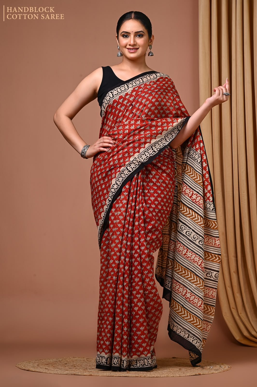 Cotton Hand Block Printed Saree