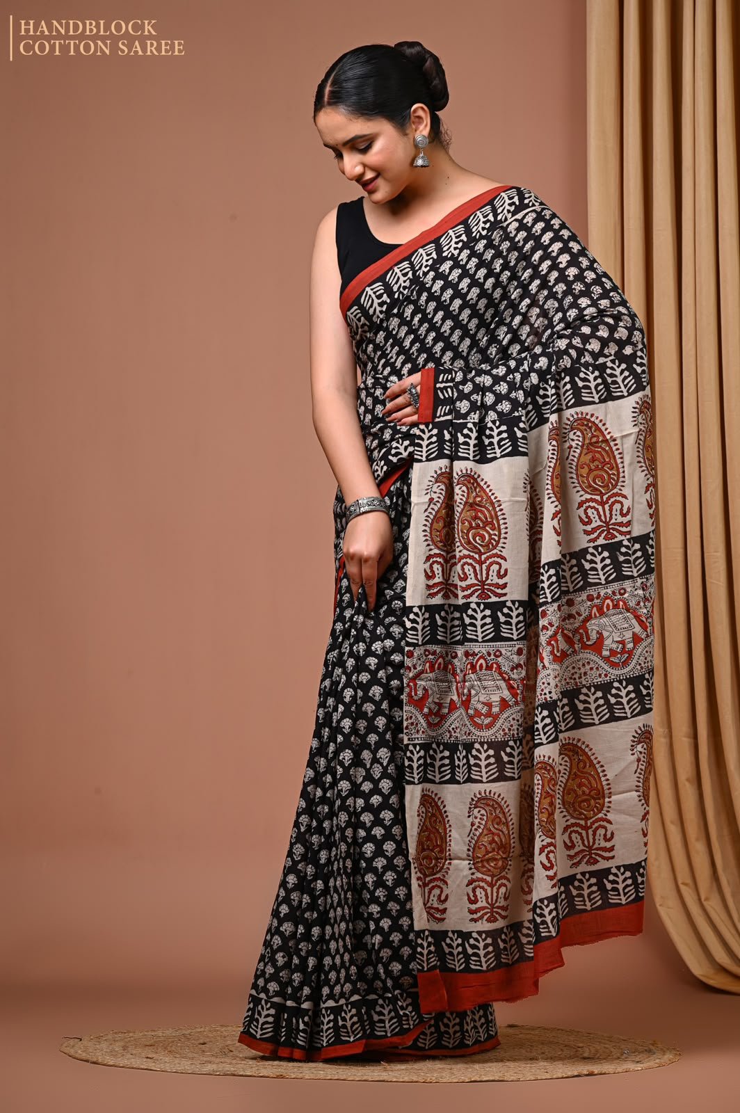 Cotton Hand Block Printed Saree
