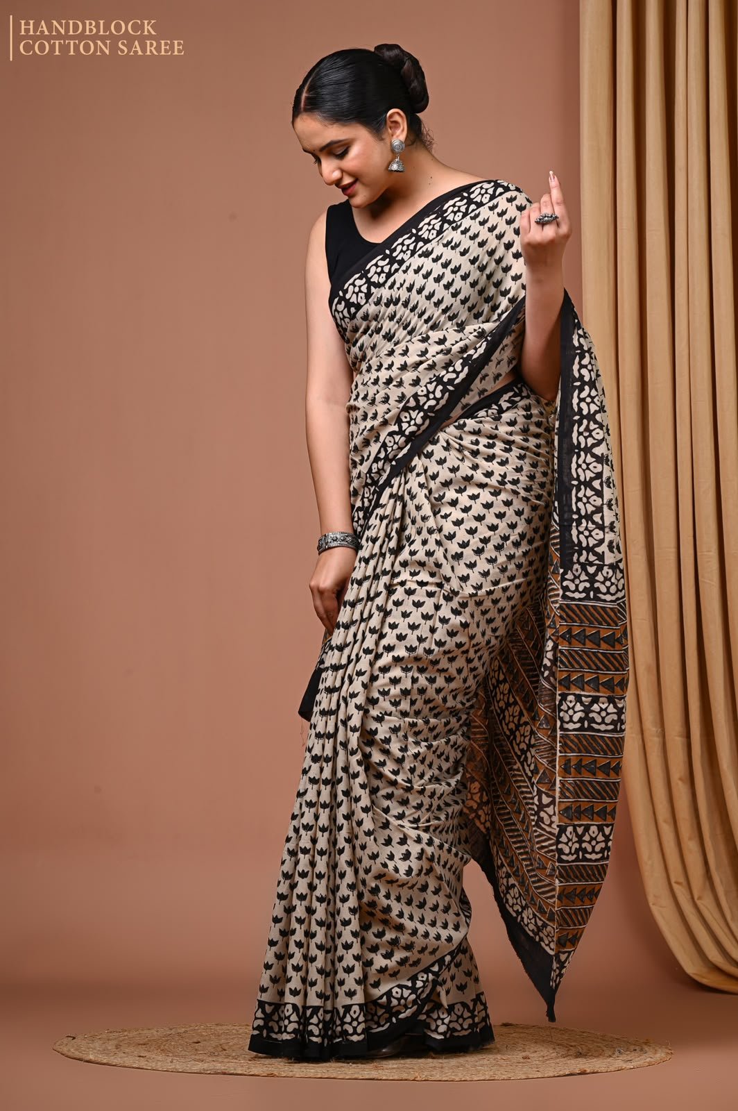 Cotton Hand Block Printed Saree