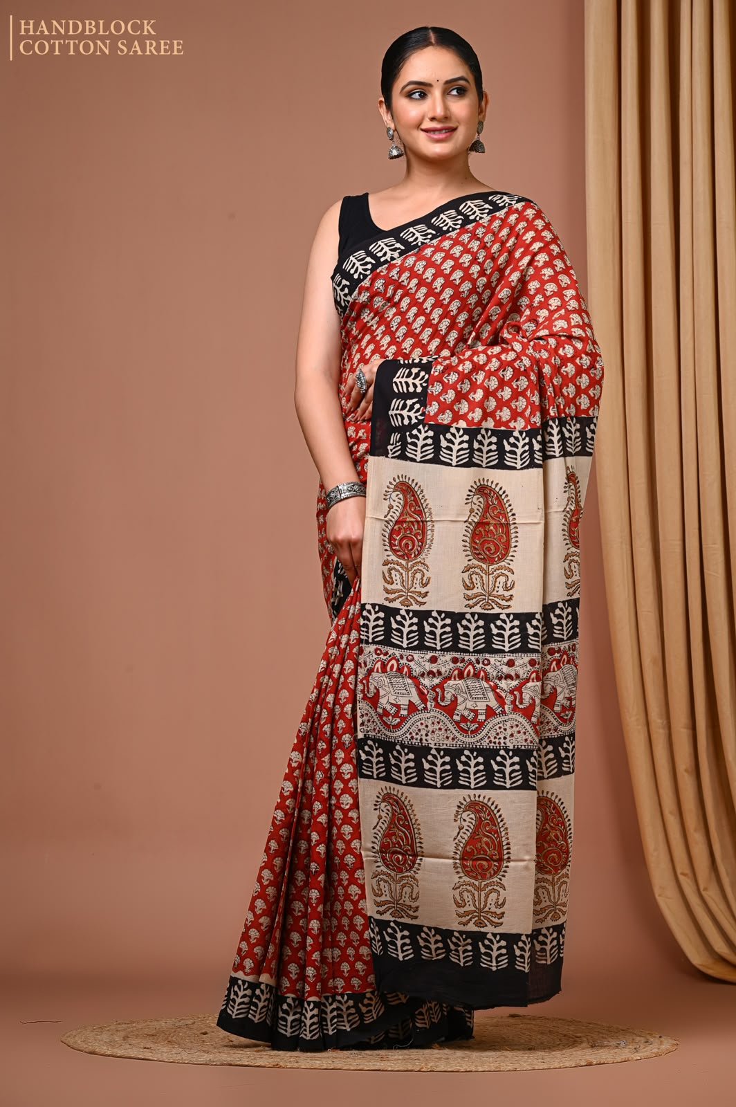 Cotton Hand Block Printed Saree