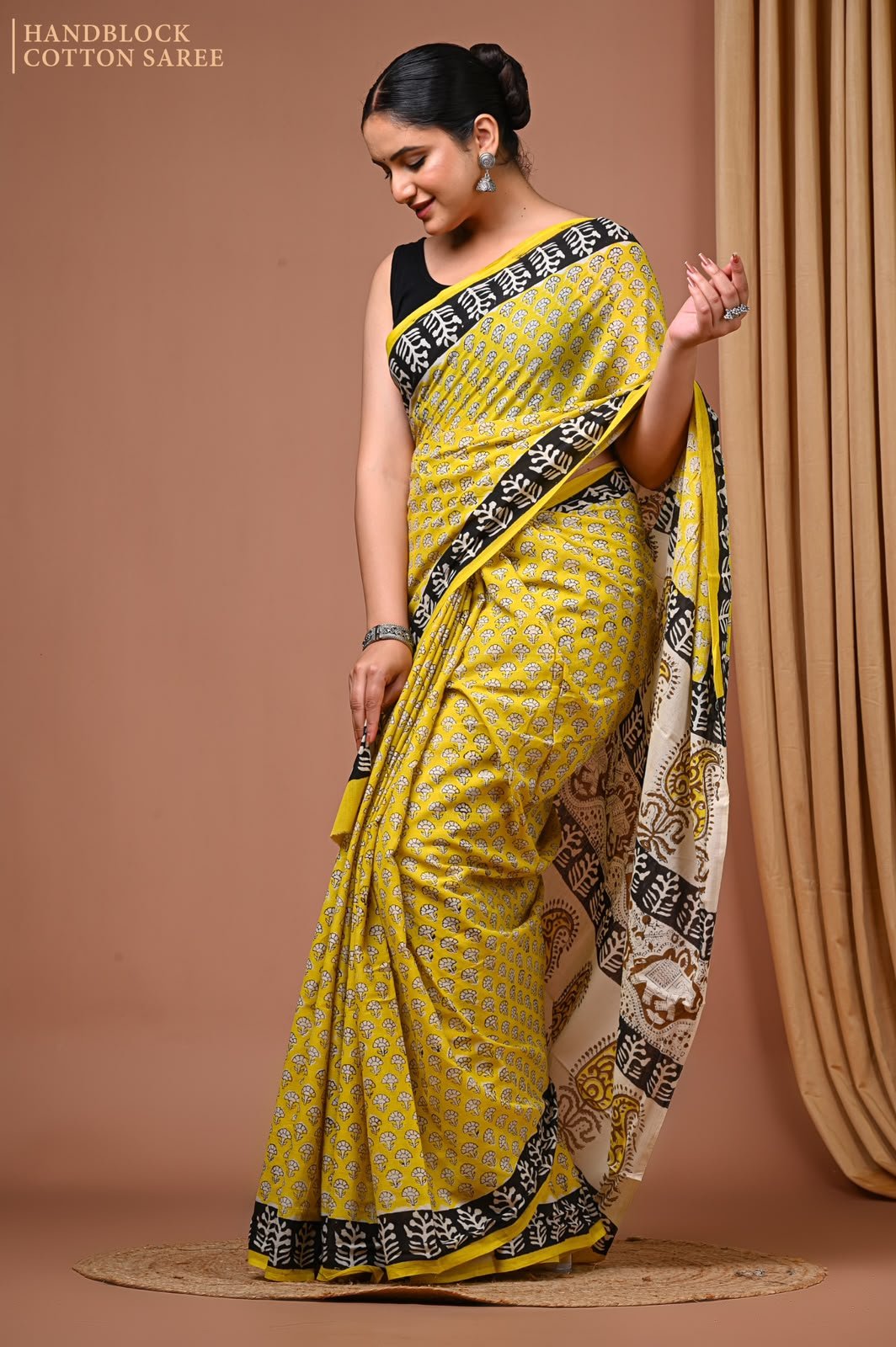 Cotton Hand Block Printed Saree