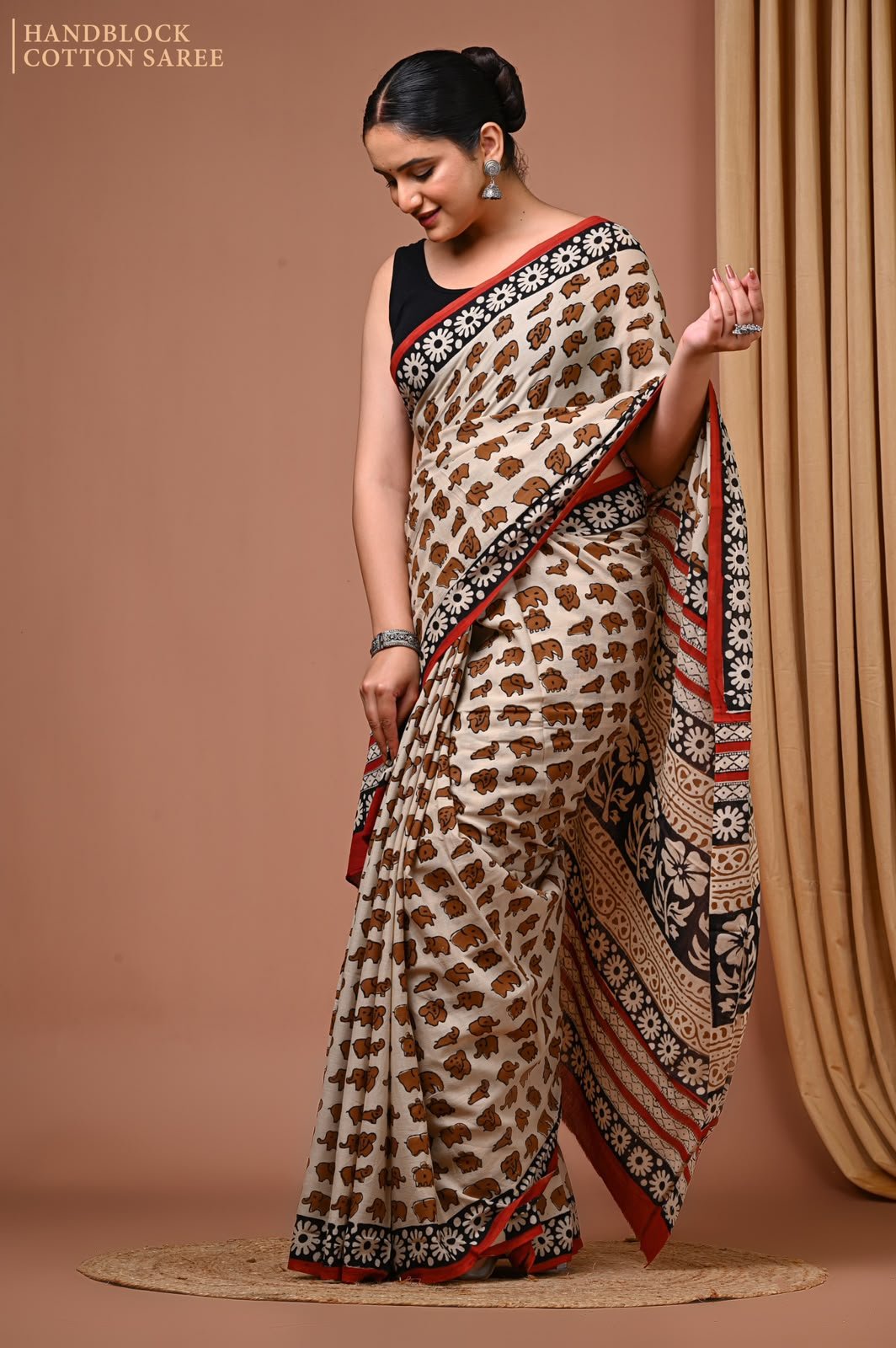 Cotton Hand Block Printed Saree