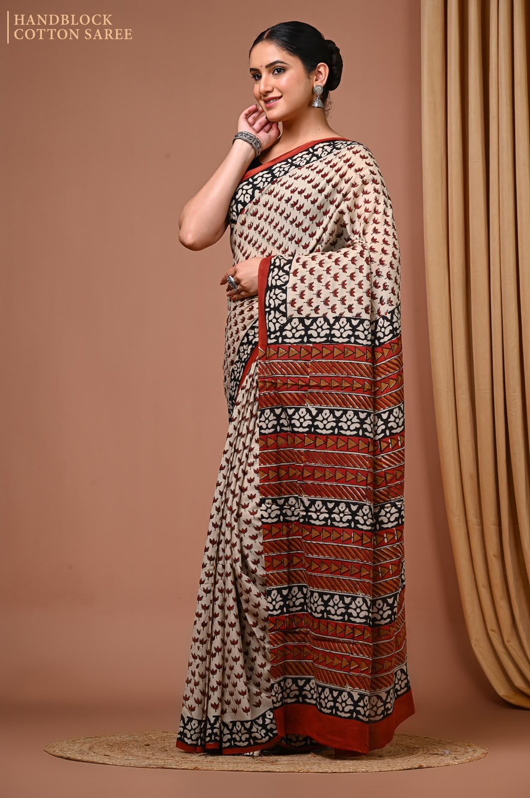 Cotton Hand Block Printed Saree
