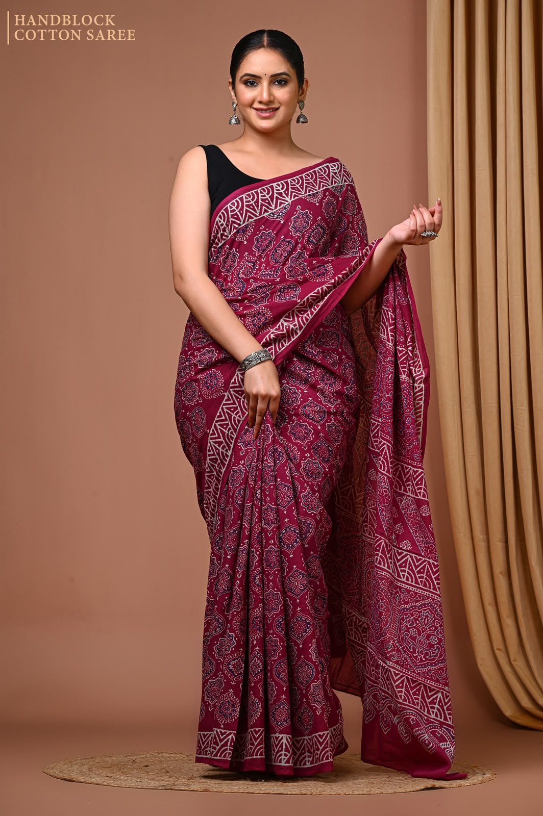 Cotton Hand Block Printed Saree