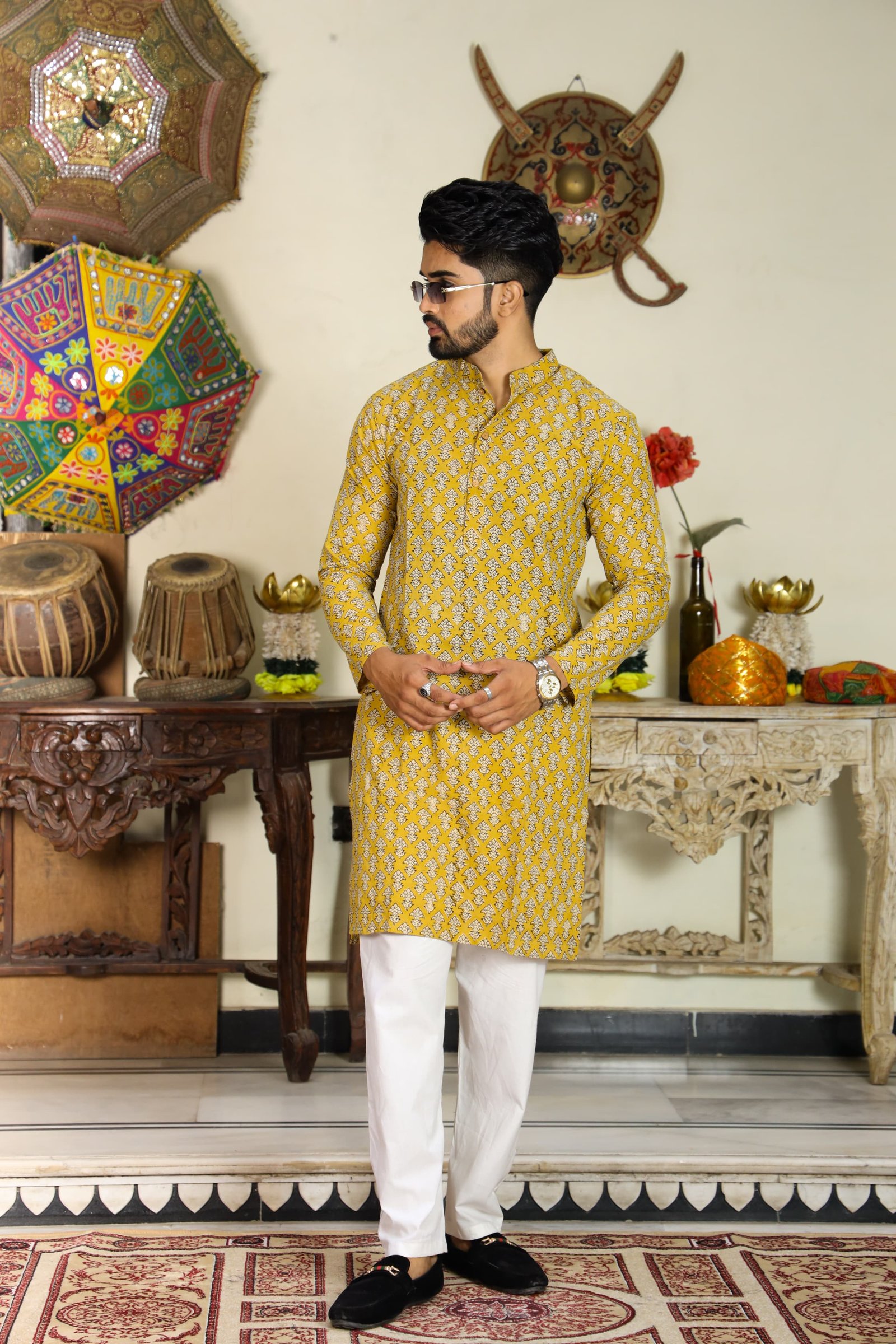 Cotton Printed Men Long Kurta