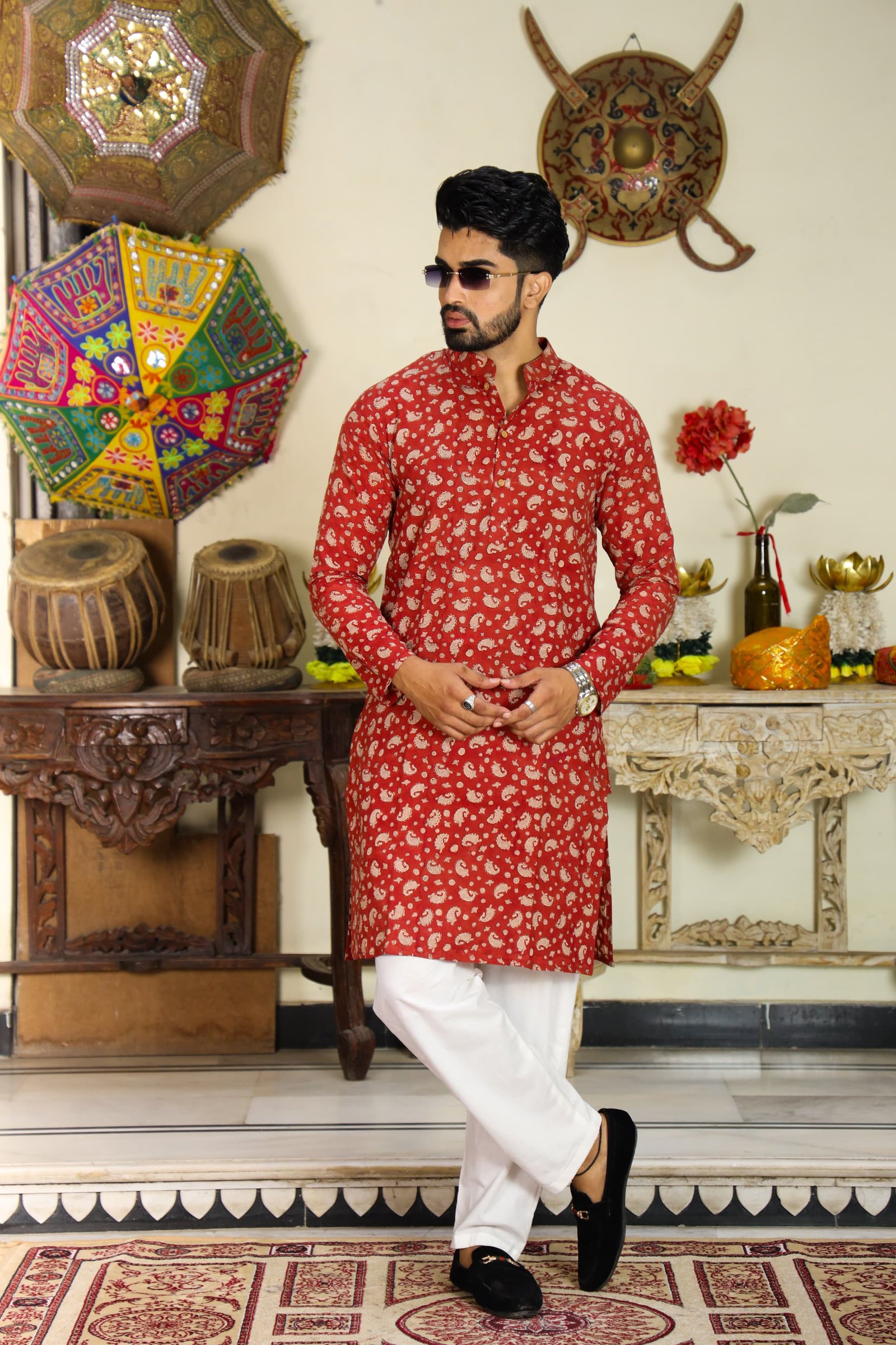 Cotton Printed Men Long Kurta