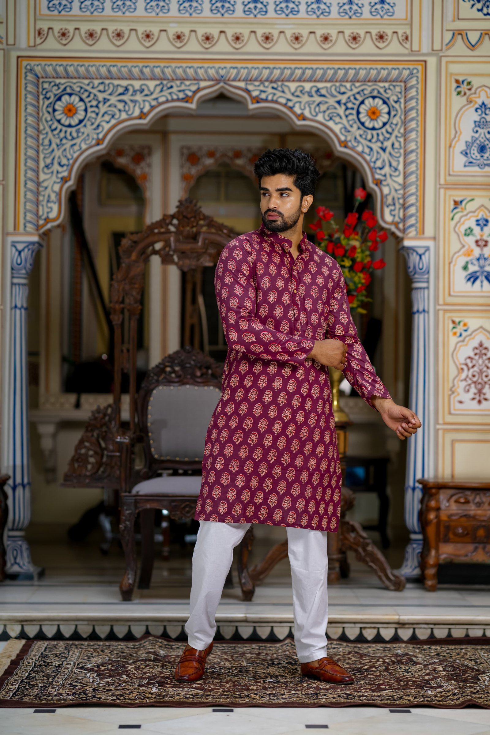 Cotton Printed Men Long Kurta