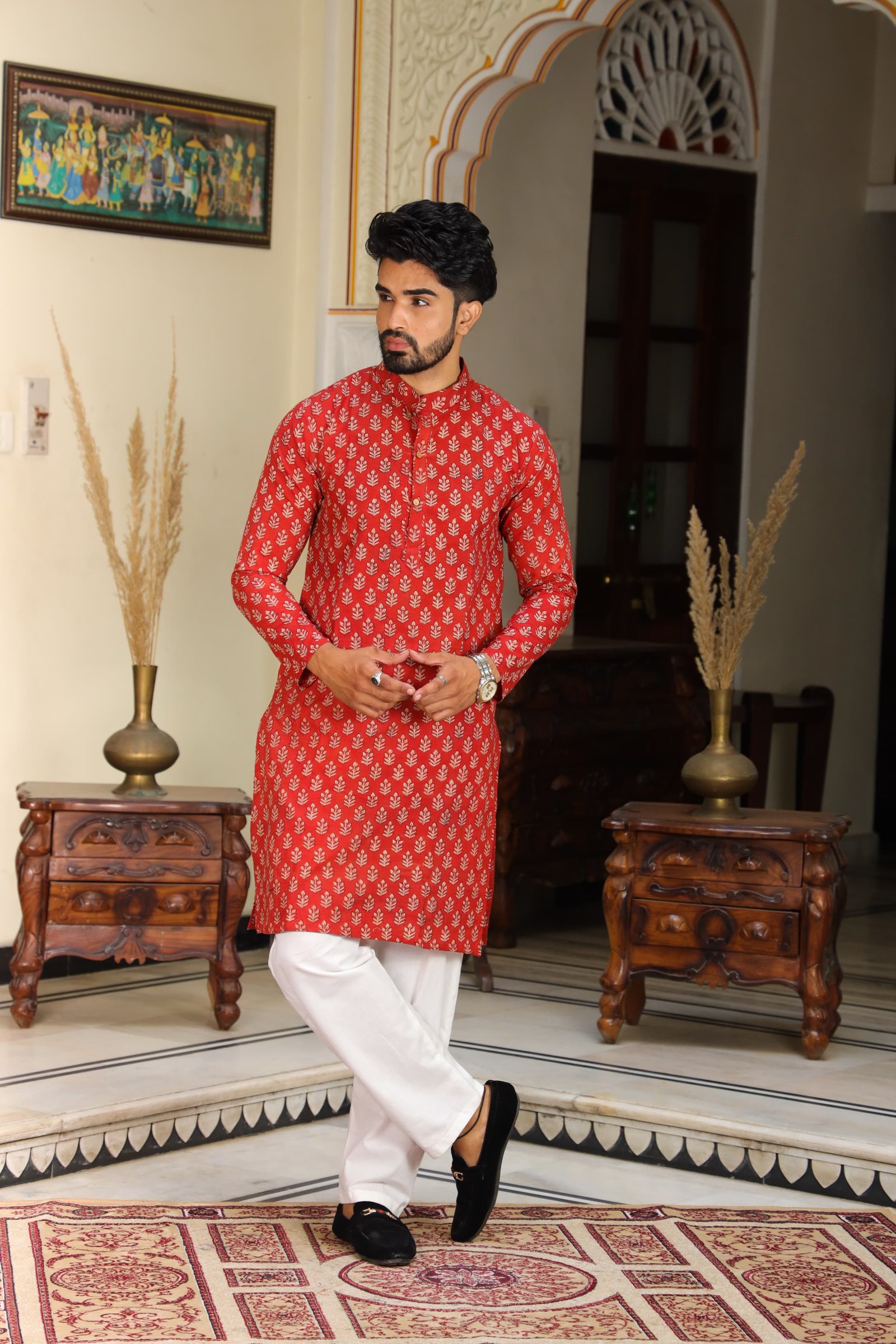 Cotton Printed Men Long Kurta