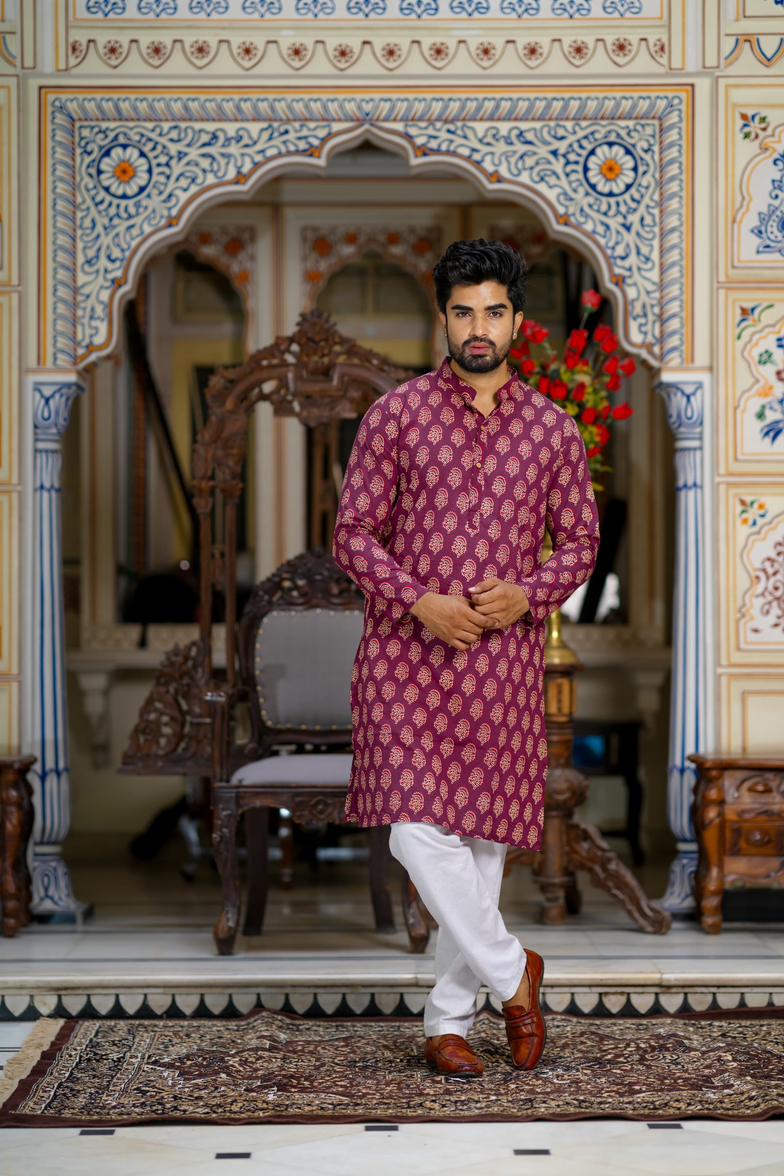 Cotton Printed Men Long Kurta