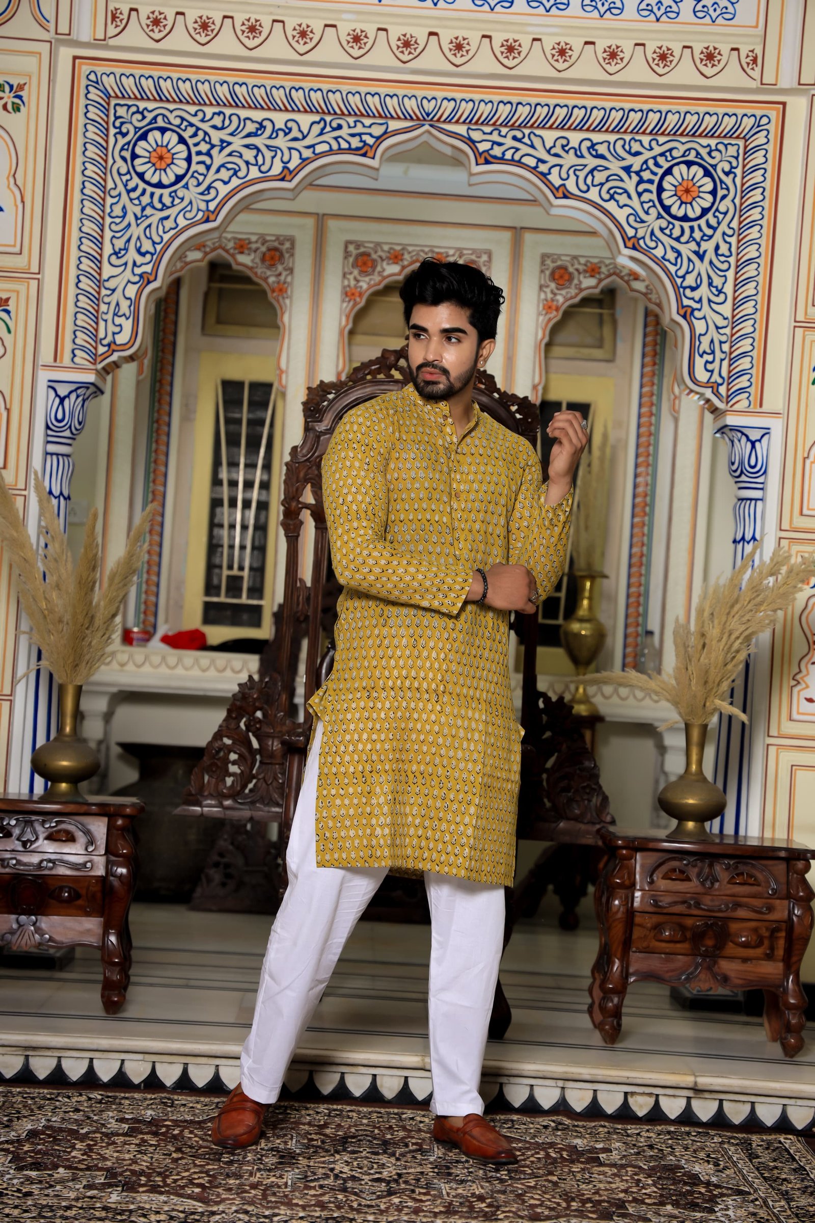 Cotton Printed Men Long Kurta