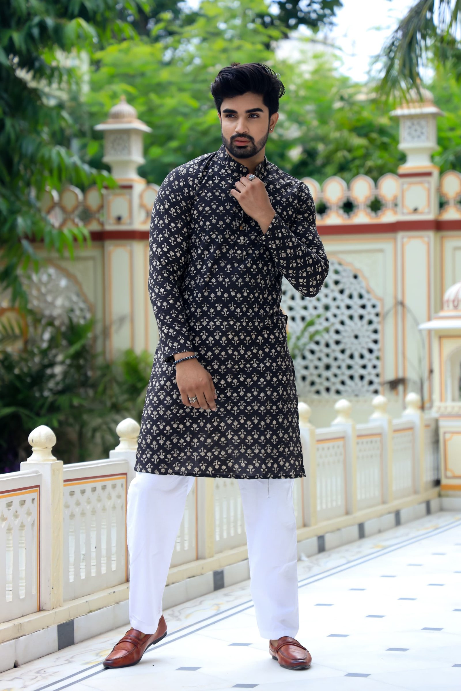 Cotton Printed Men Long Kurta