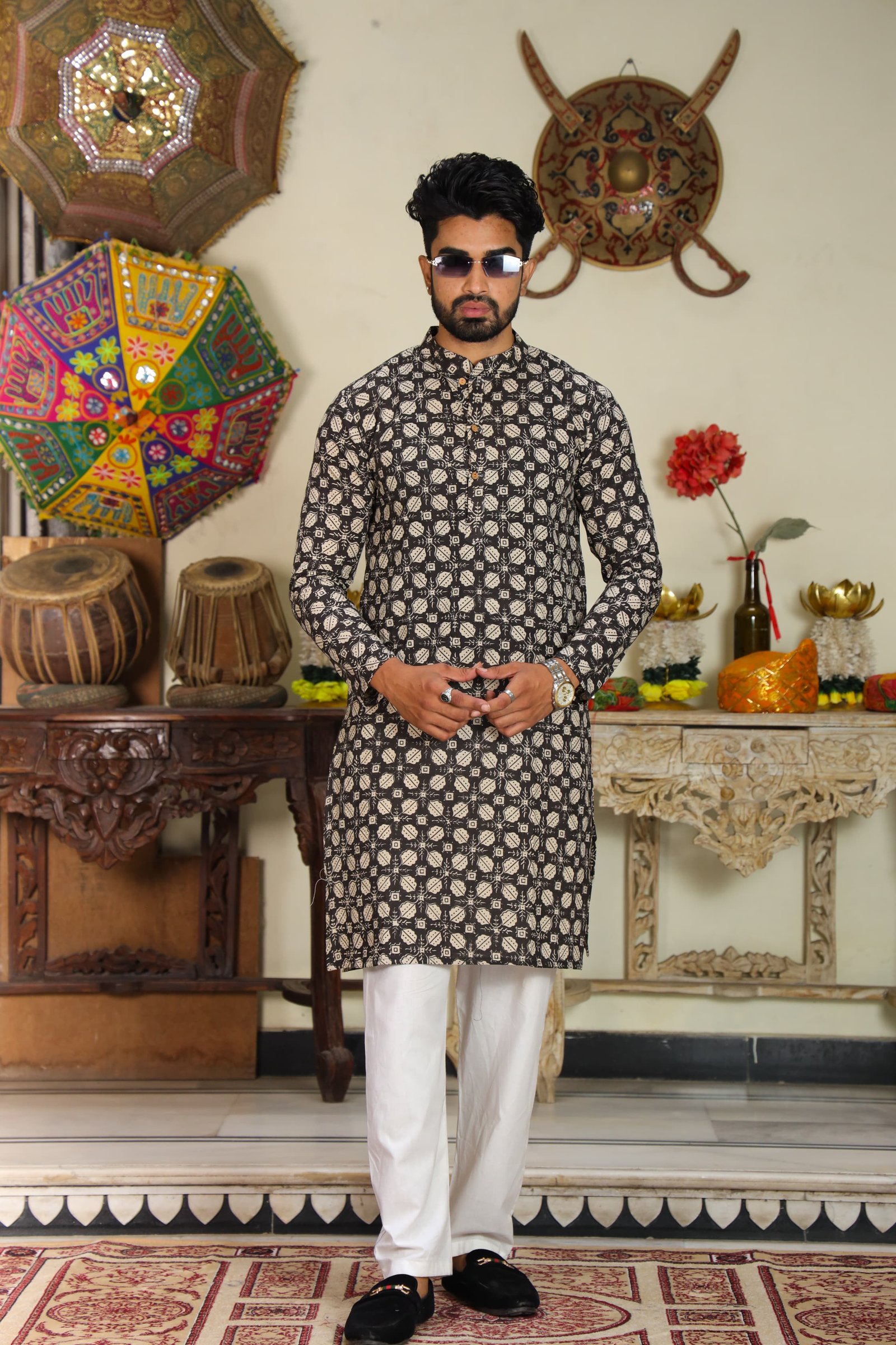 Cotton Printed Men Long Kurta