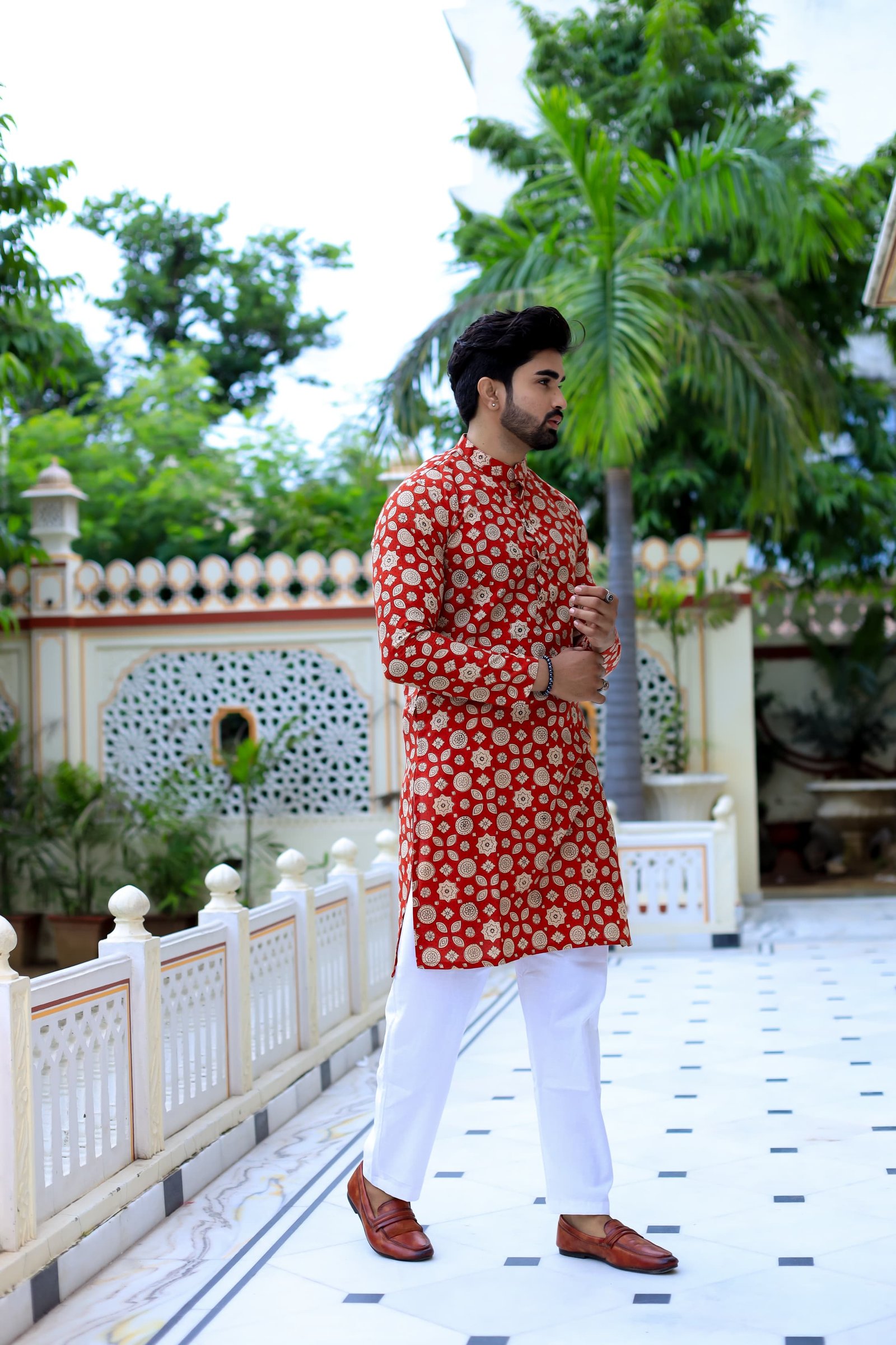 Cotton Printed Men Long Kurta