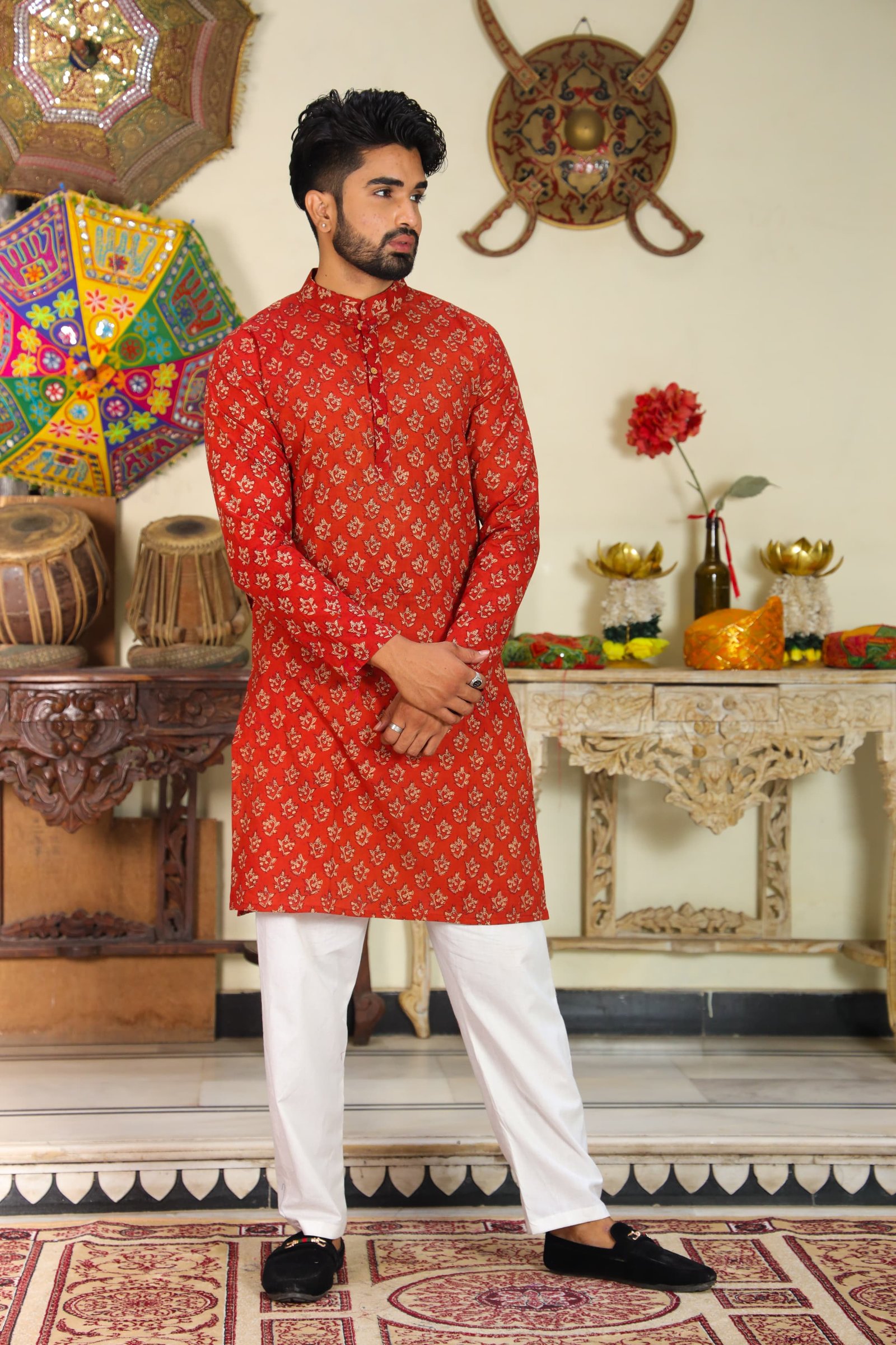 Cotton Printed Men Long Kurta