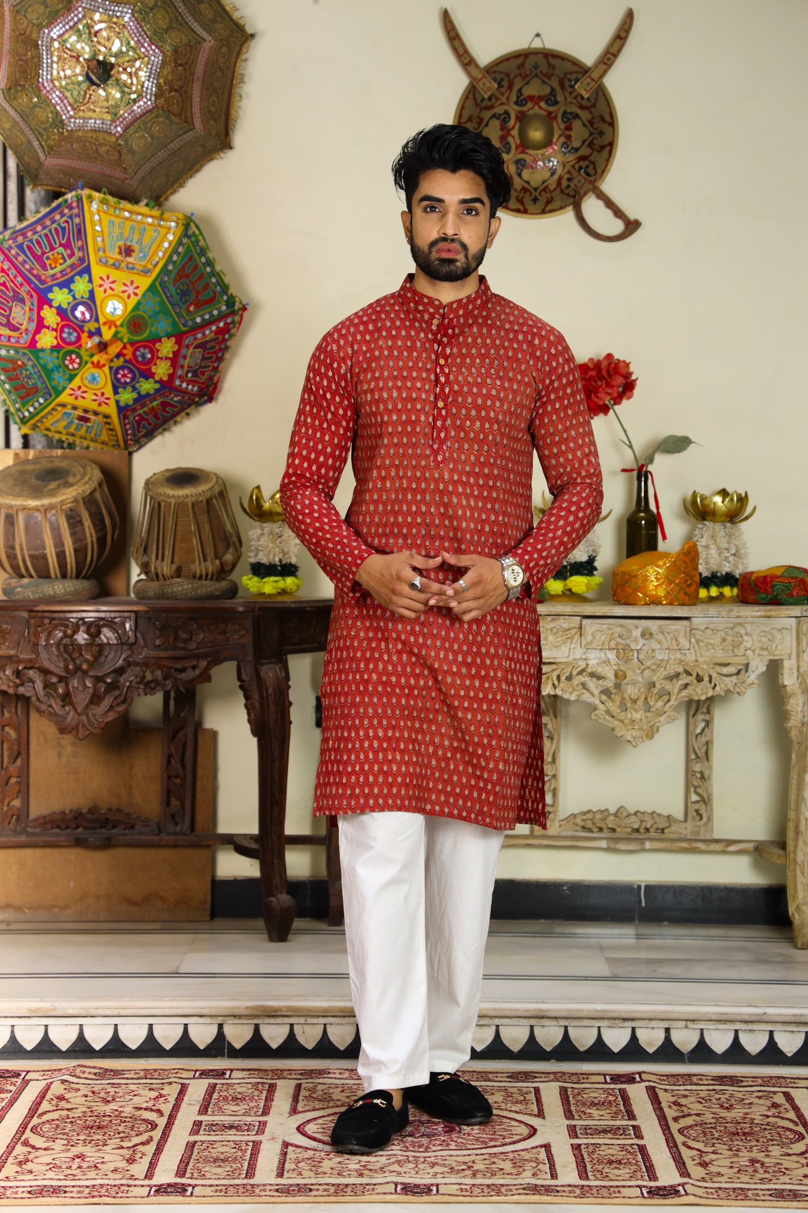 Cotton Printed Men Long Kurta