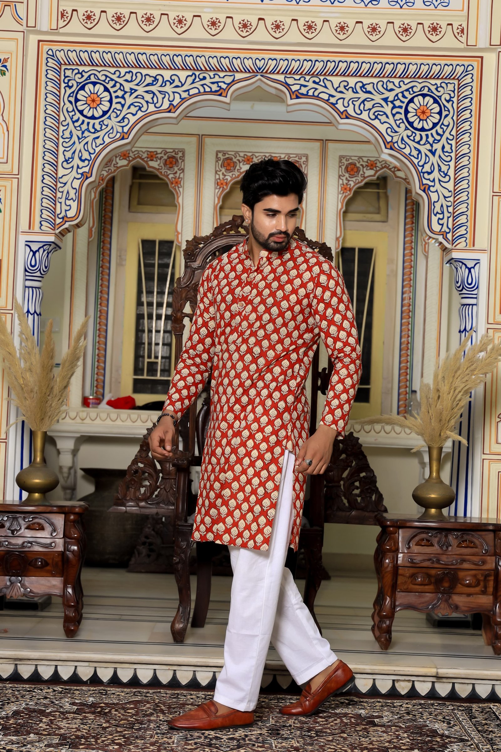 Cotton Printed Men Long Kurta