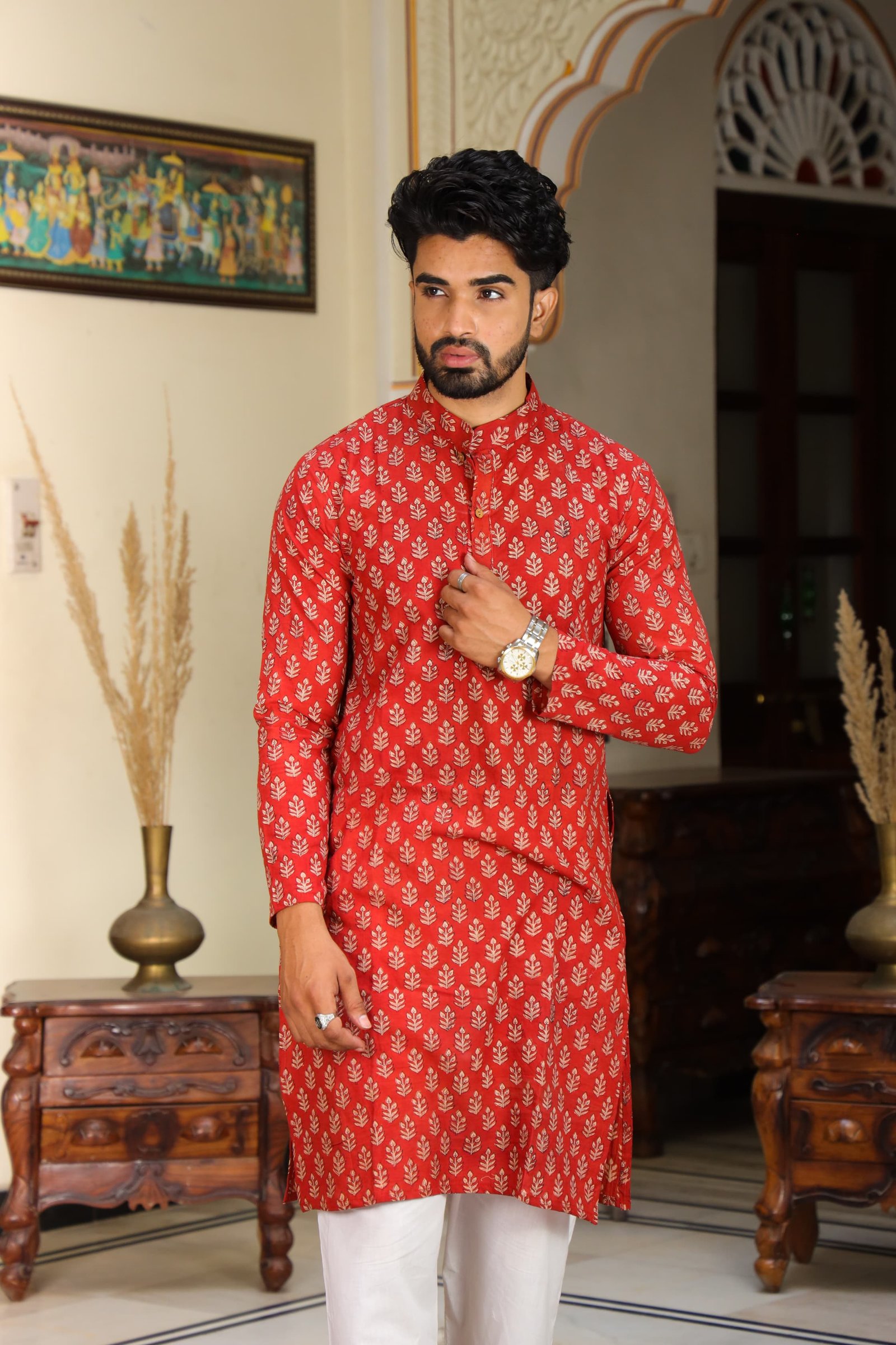 Cotton Printed Men Long Kurta