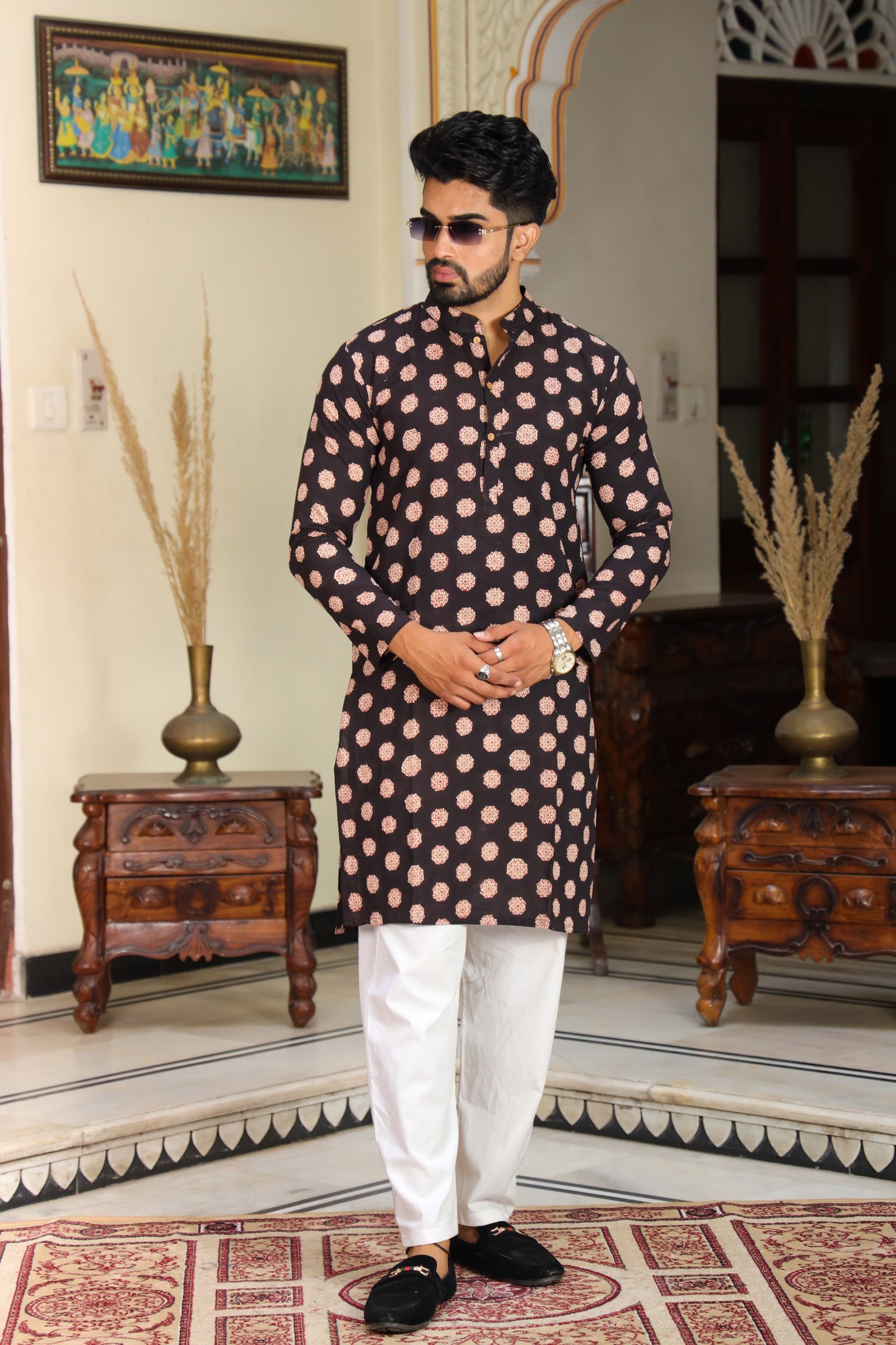 Cotton Printed Men Long Kurta