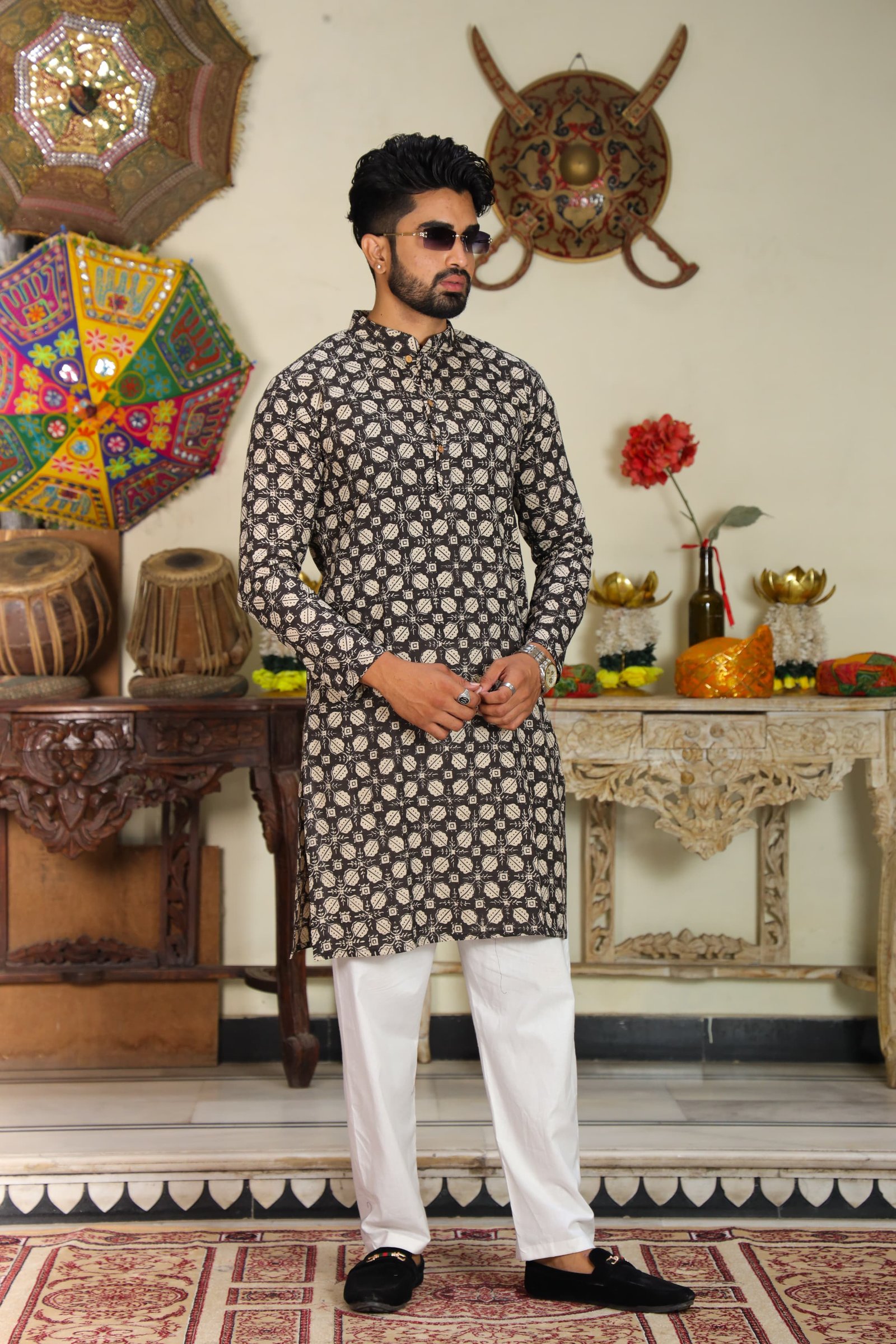 Cotton Printed Men Long Kurta