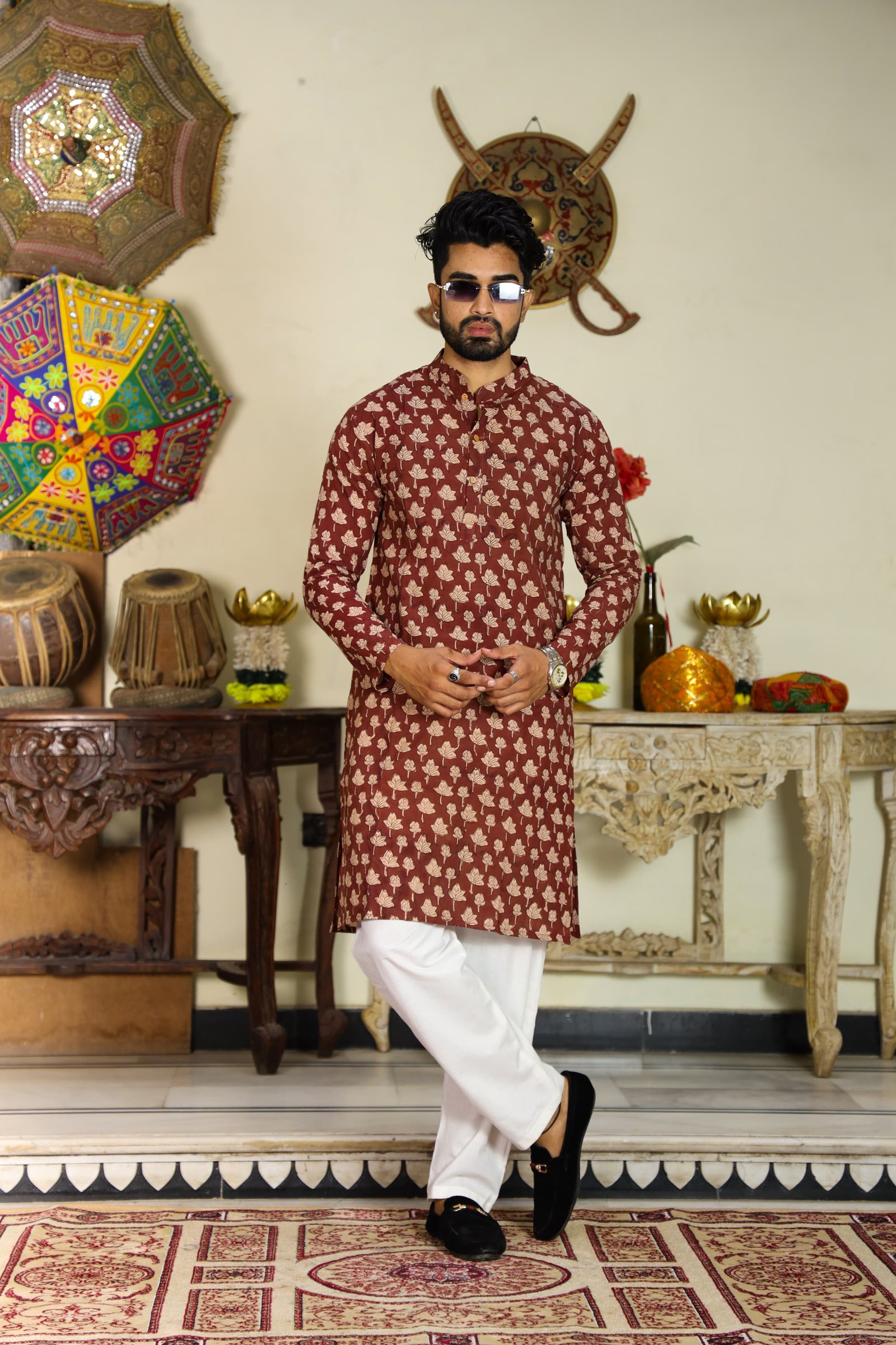 Cotton Printed Men Long Kurta