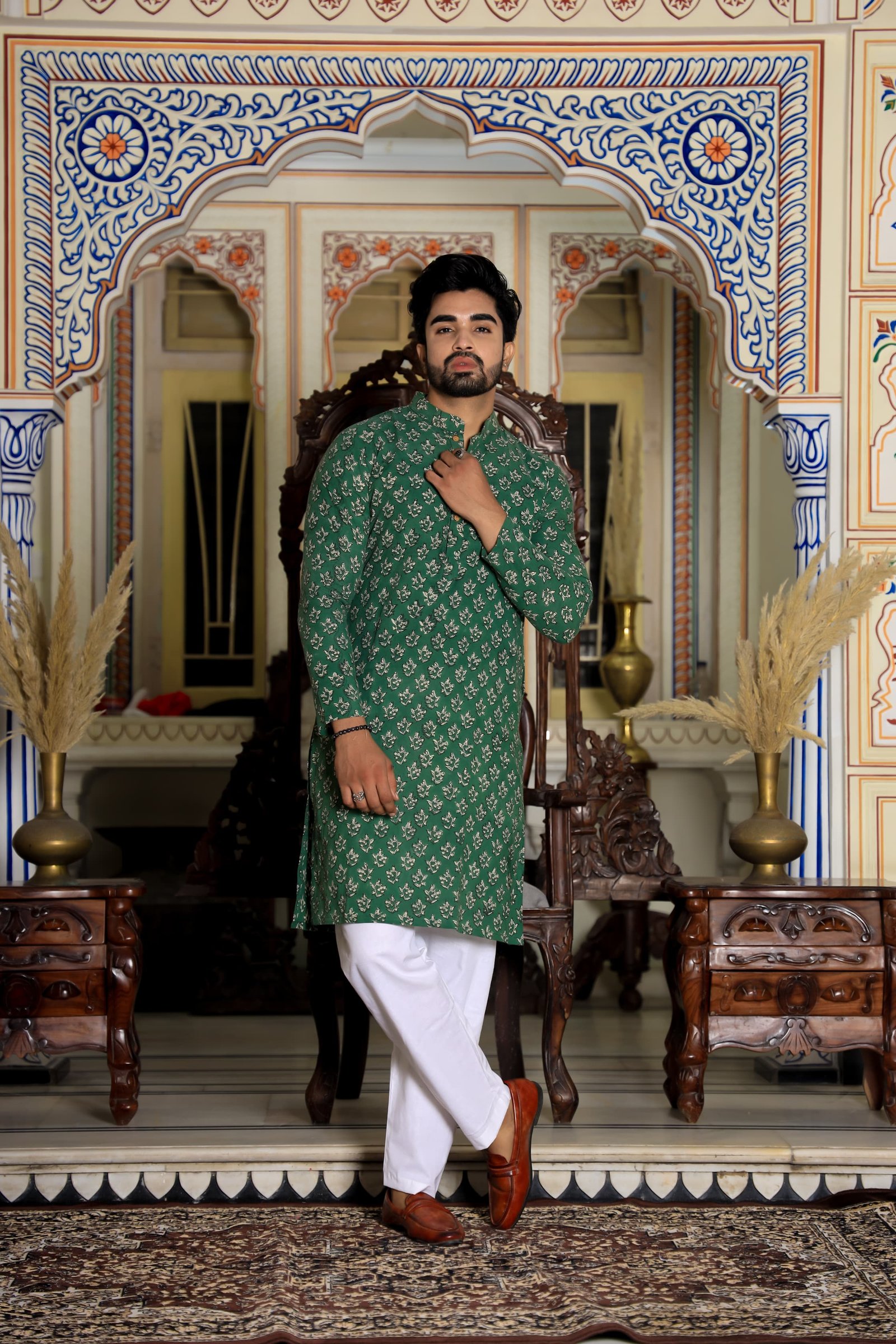 Cotton Printed Men Long Kurta