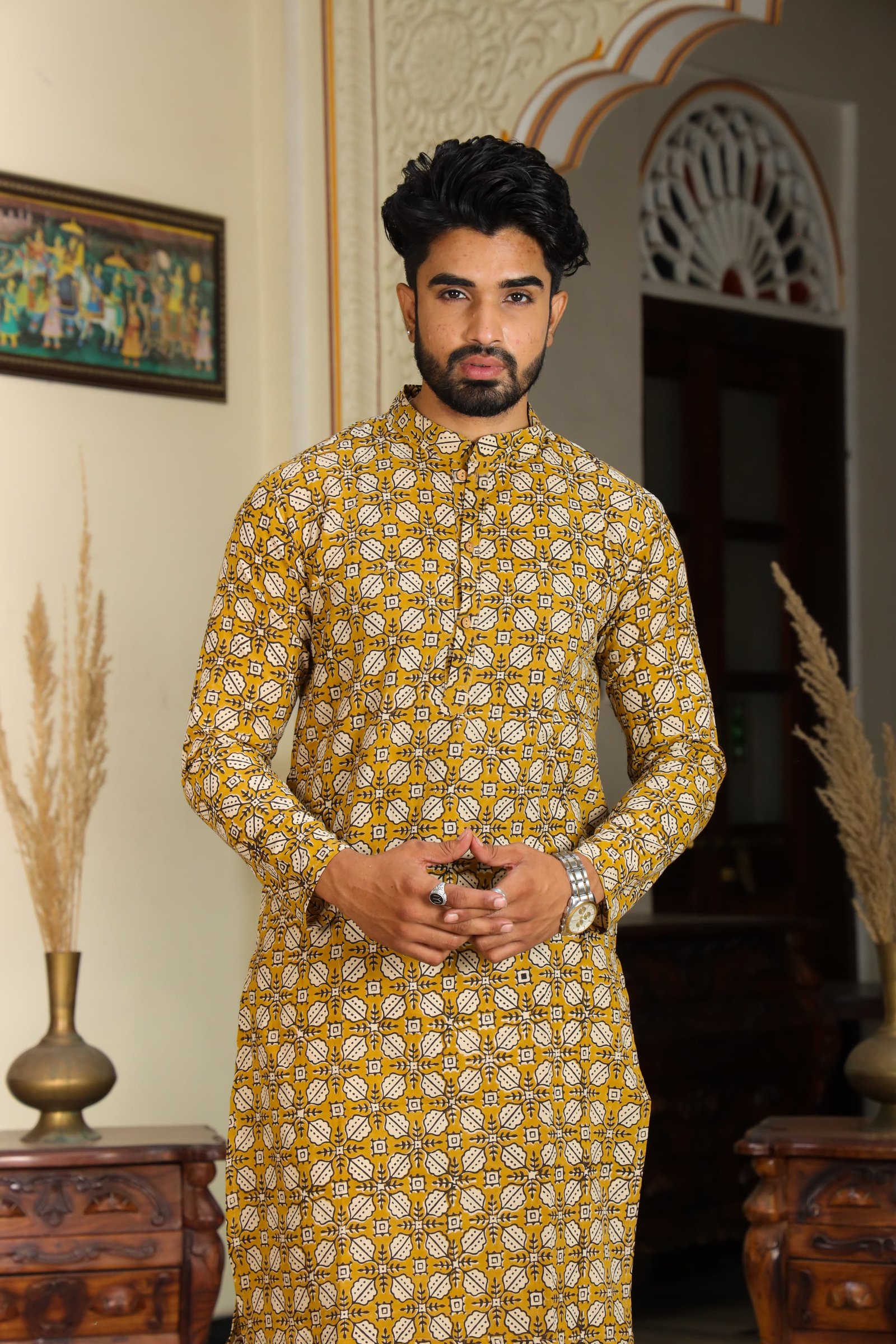 Cotton Printed Men Long Kurta