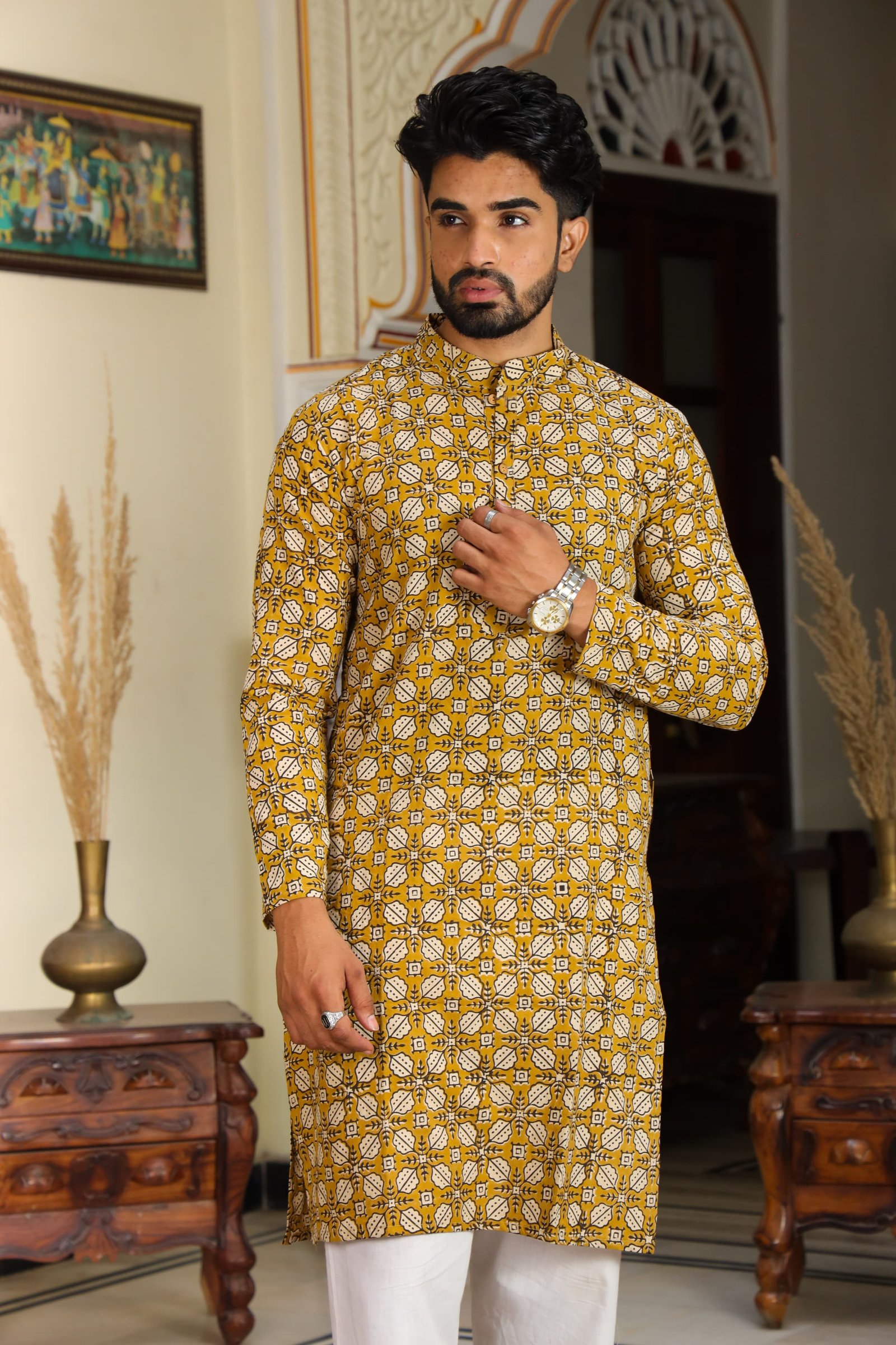 Cotton Printed Men Long Kurta