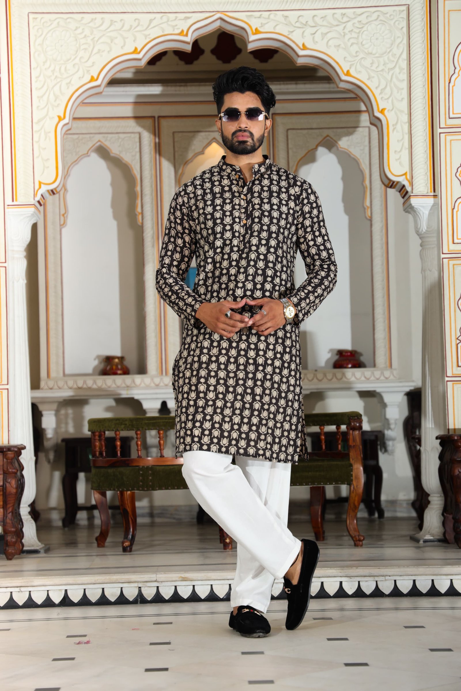 Cotton Printed Men Long Kurta