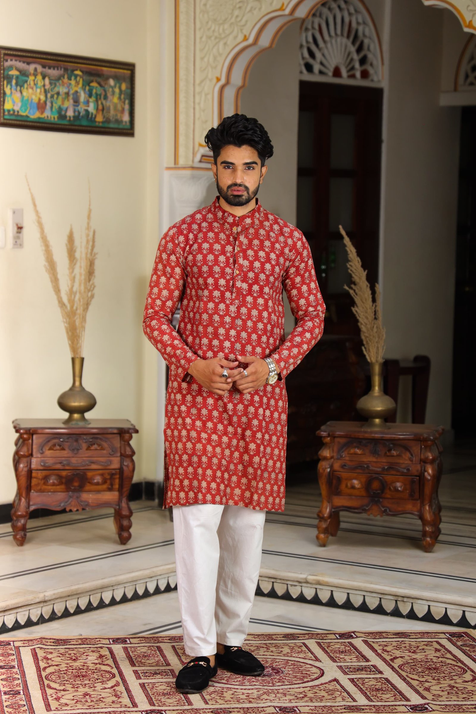 Cotton Printed Men Long Kurta