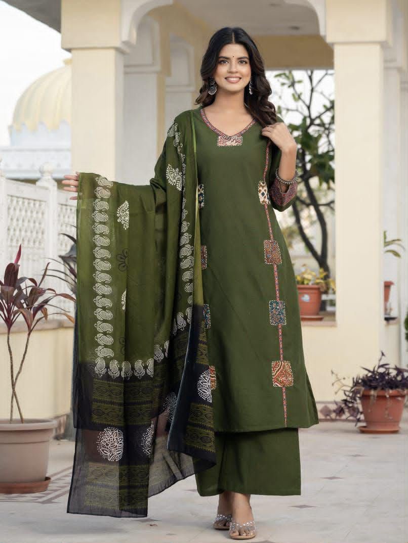 Cotton Flex Embroidered Stitched Suit Set