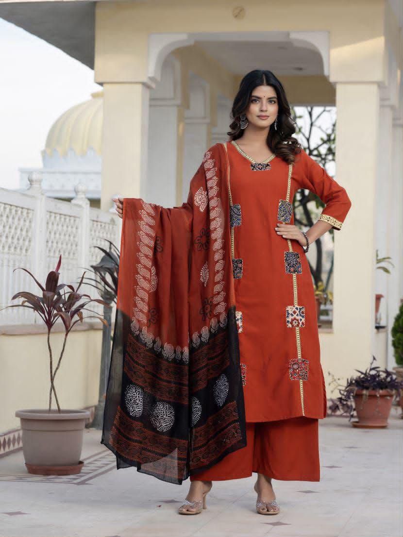 Cotton Flex Embroidered Stitched Suit Set