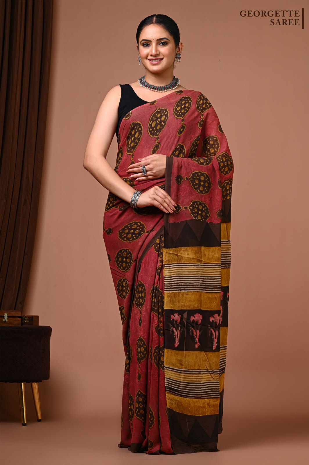 Georgette Hand Block Printed Saree