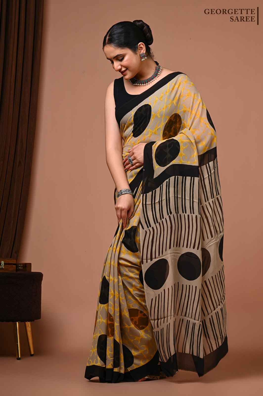 Georgette Hand Block Printed Saree