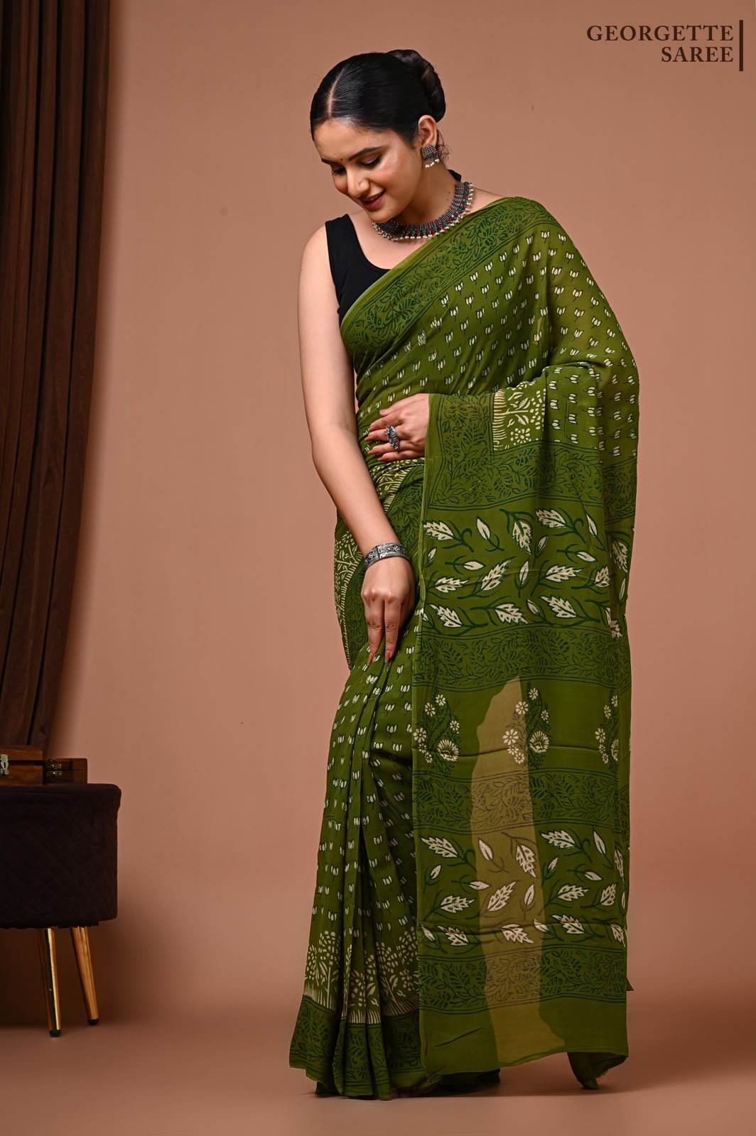 Georgette Hand Block Printed Saree