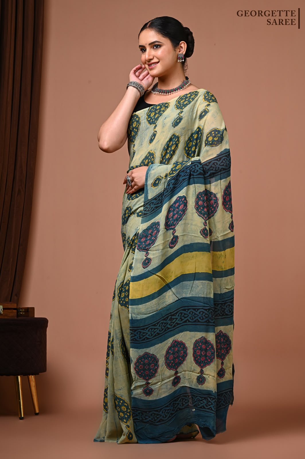Georgette Hand Block Printed Saree