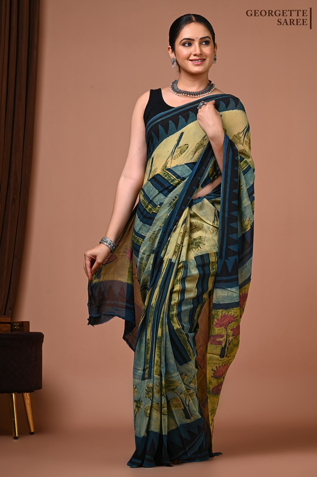 Georgette Hand Block Printed Saree
